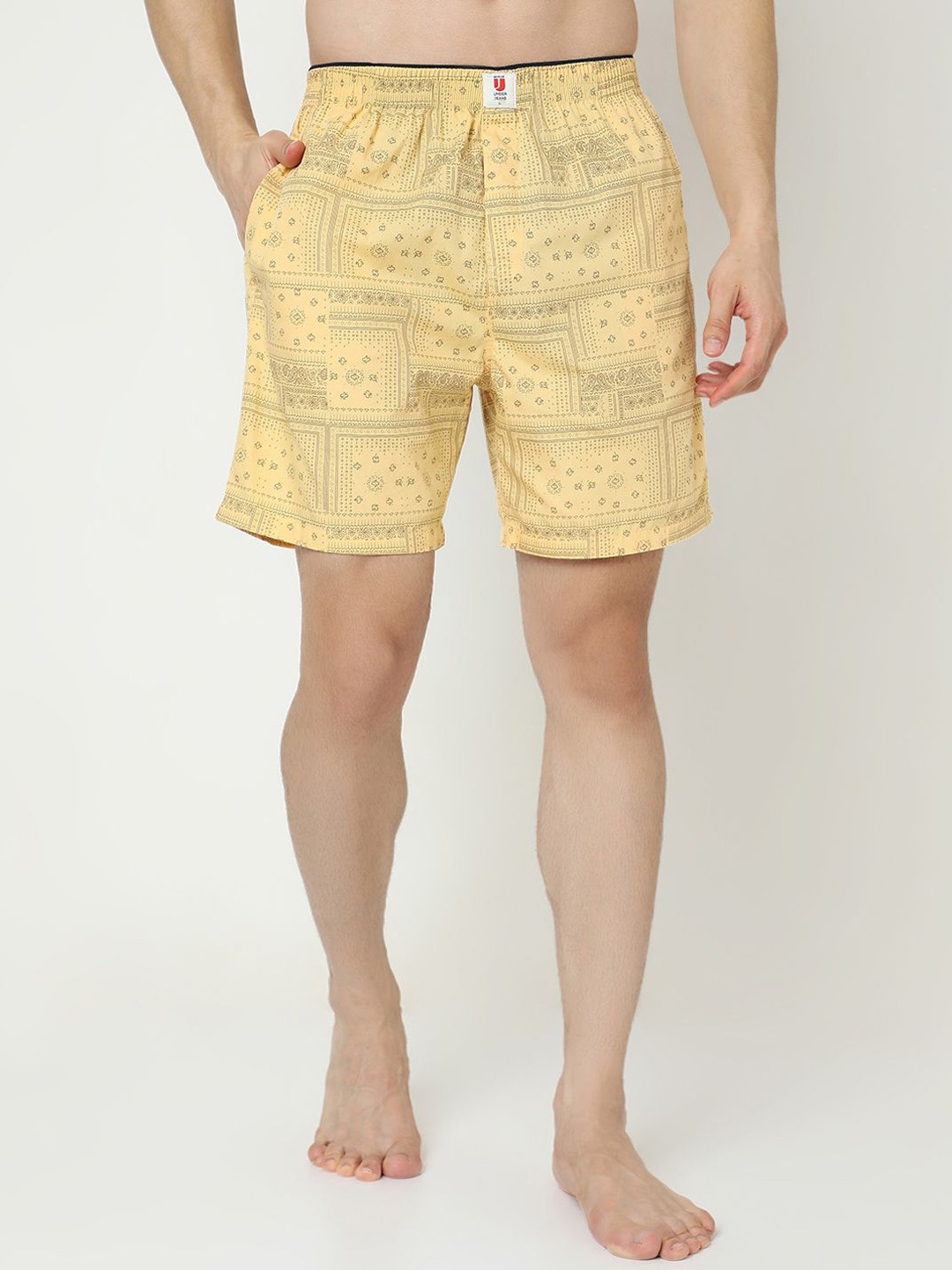 

UnderJeans by Spykar Men Printed Cotton Boxers UJNPBX0069068, Yellow