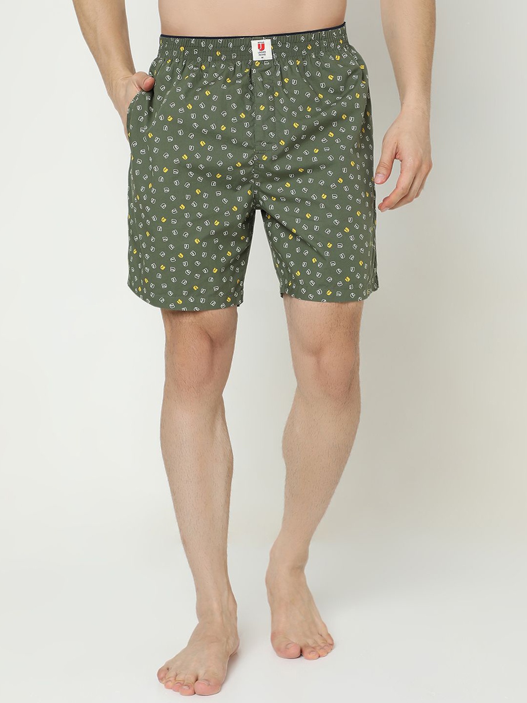

UnderJeans by Spykar Printed Cotton Boxers UJNPBX0069065, Olive