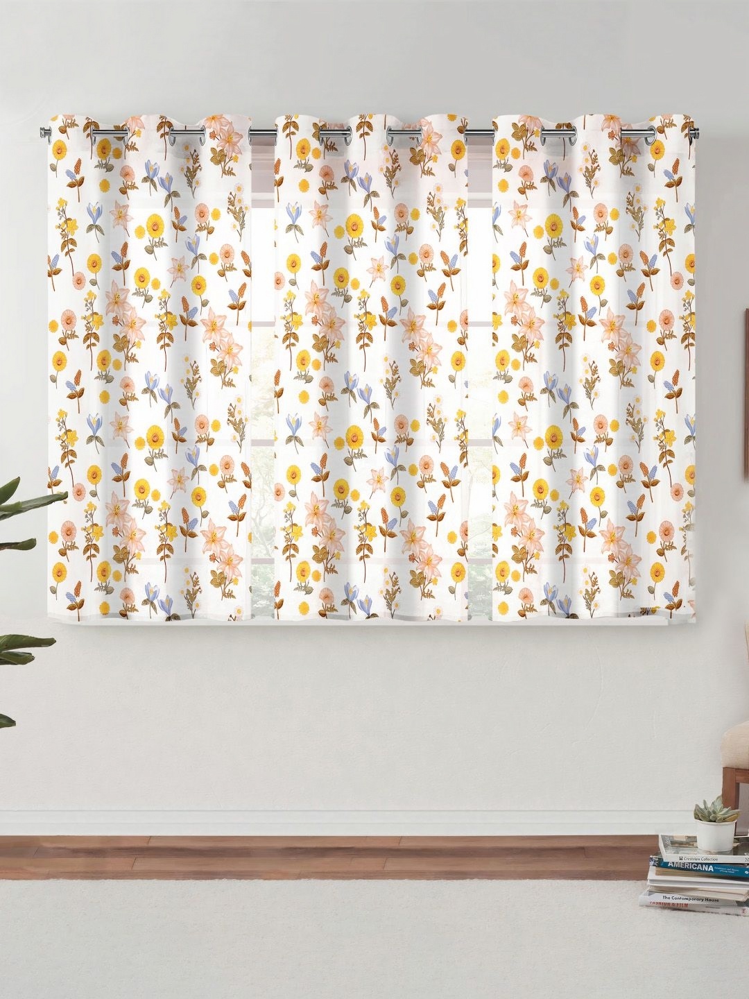 

Lunar Days White 3 Pieces Floral Room Darkening Window Curtain