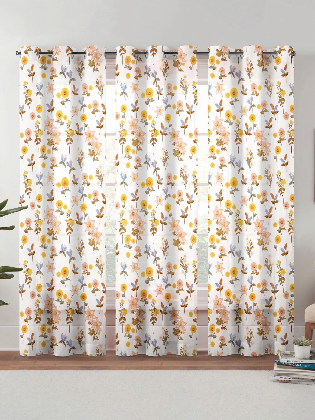 

Lunar Days White 3 Pieces Floral Room Darkening Door Curtain