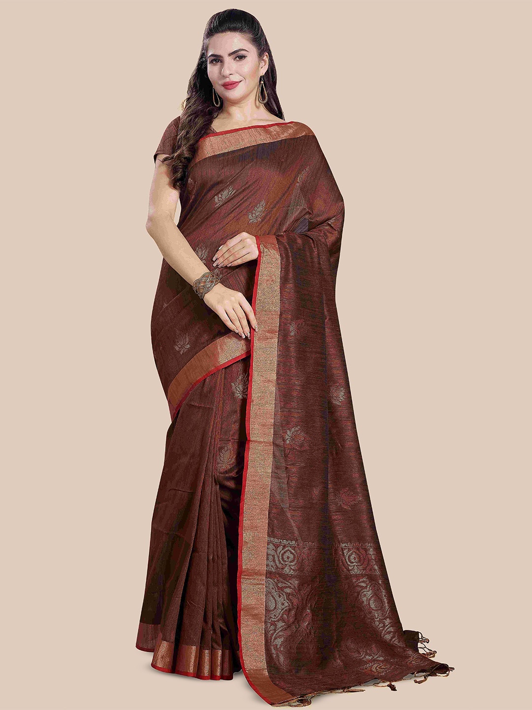 

Rani Saahiba Woven Design Zari Saree, Brown