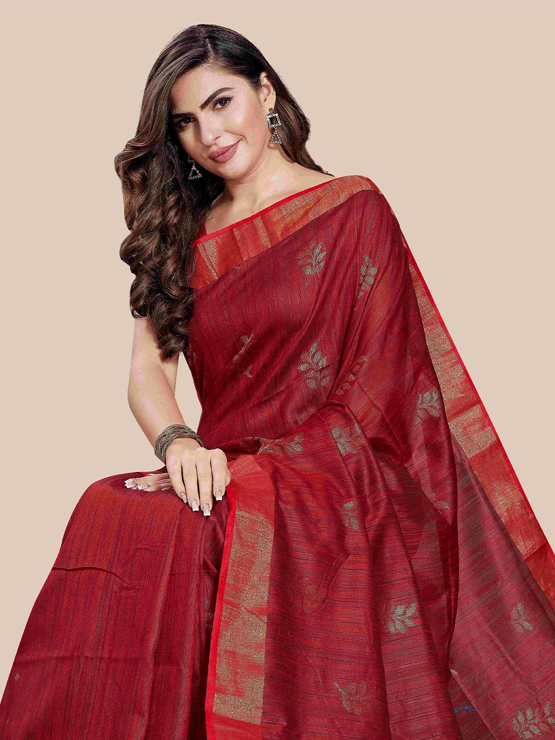 

Rani Saahiba Ethnic Motifs Zari Saree, Red