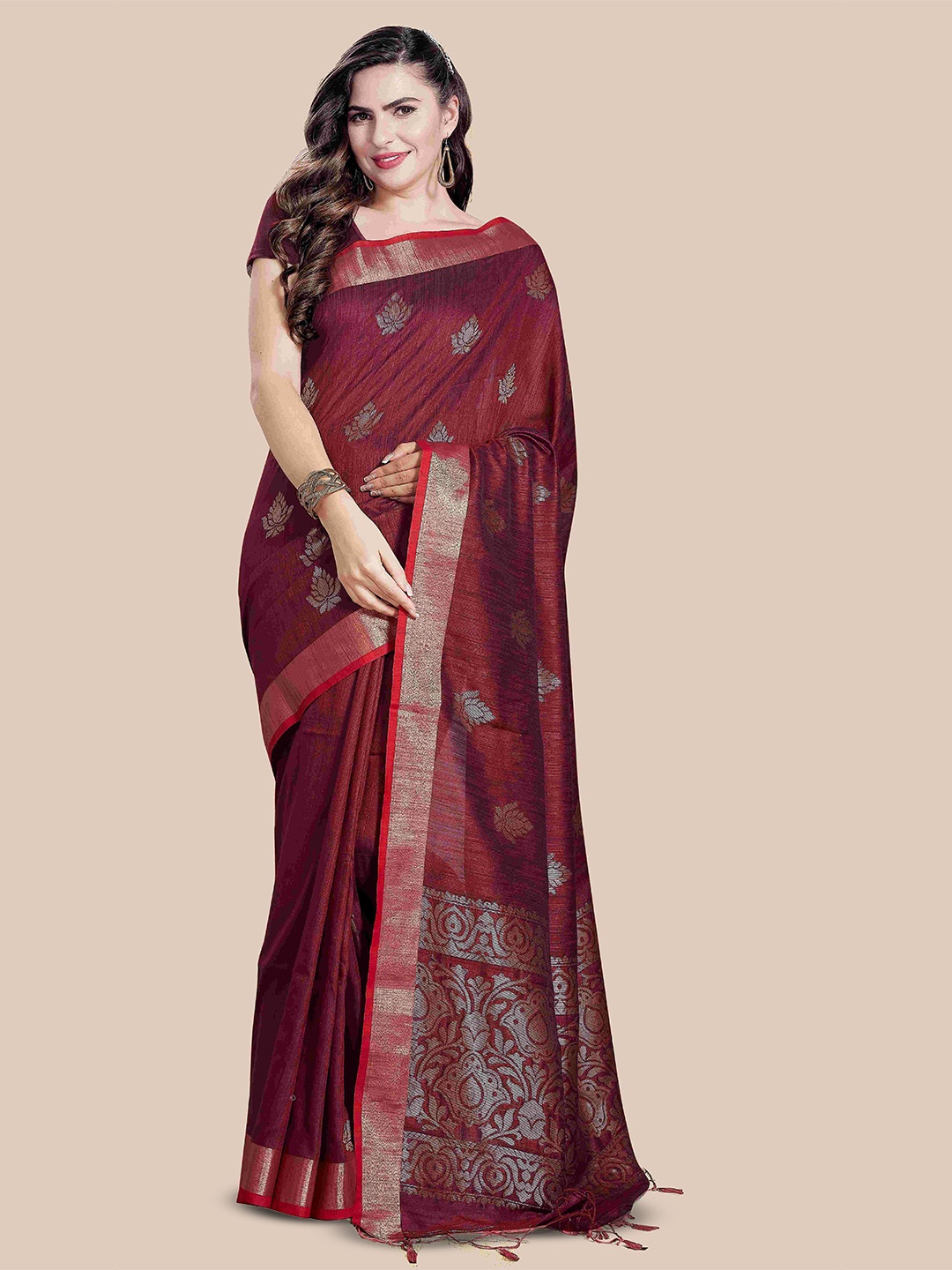 

Rani Saahiba Woven Design Zari Saree, Red