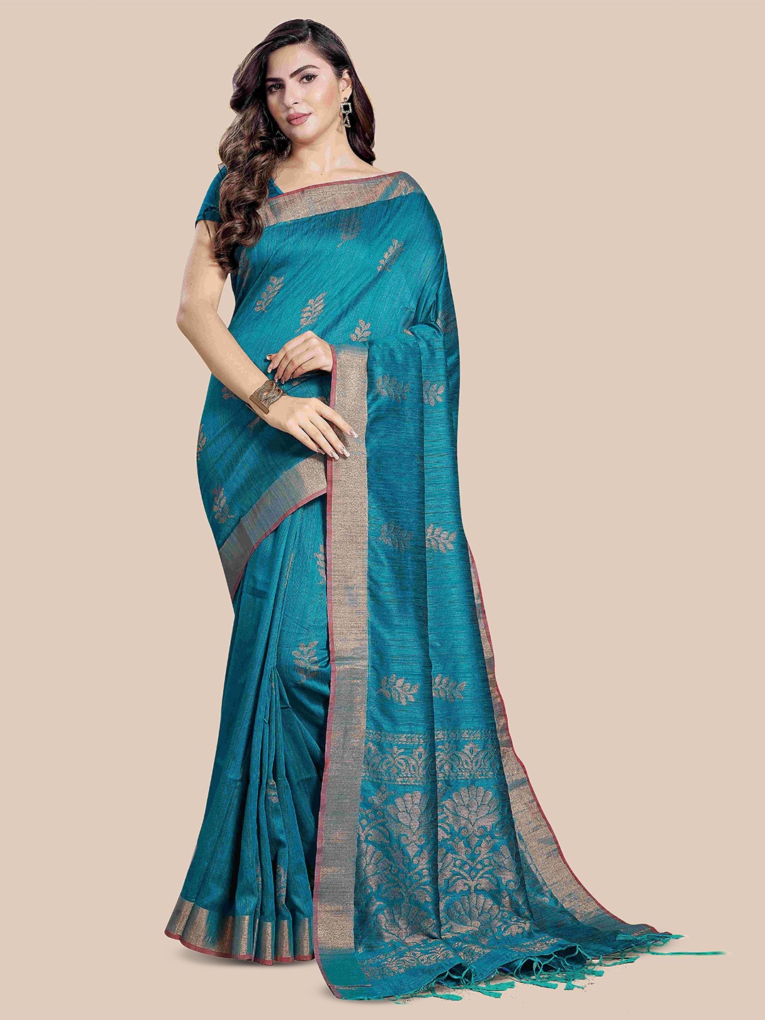 

Rani Saahiba Woven Design Zari Saree, Turquoise blue