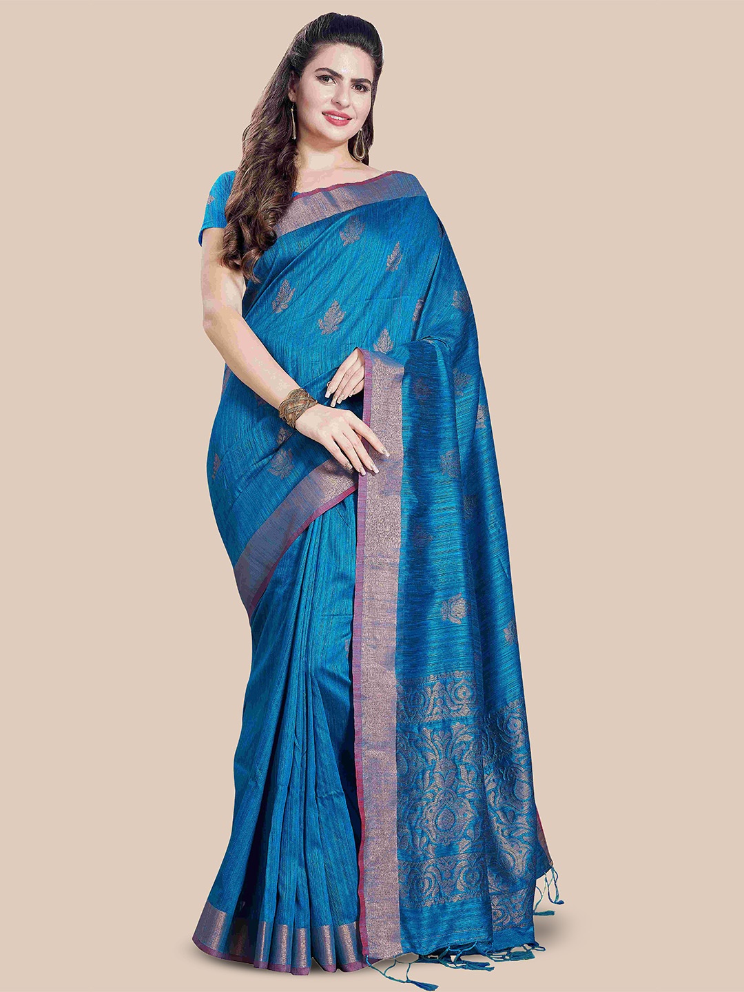 

Rani Saahiba Ethnic Motifs Zari Saree, Turquoise blue