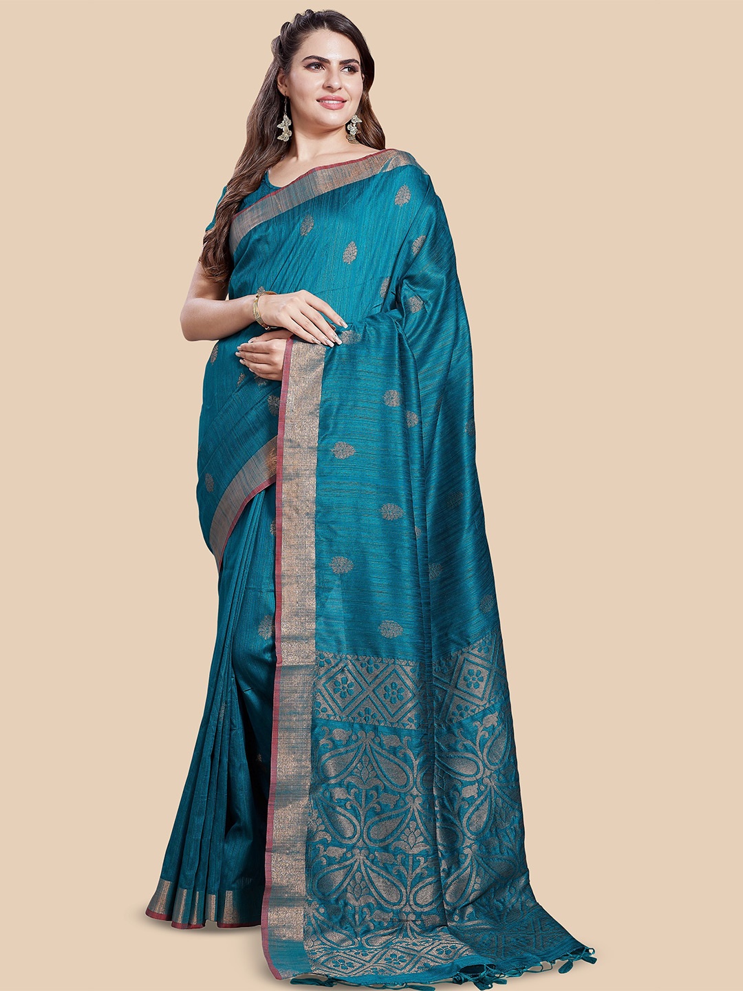 

Rani Saahiba Ethnic Motifs Art Silk Saree, Turquoise blue