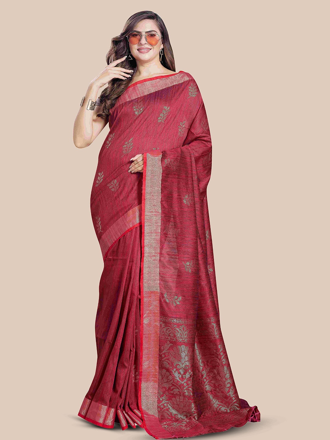 

Rani Saahiba Woven Design Zari Saree, Pink