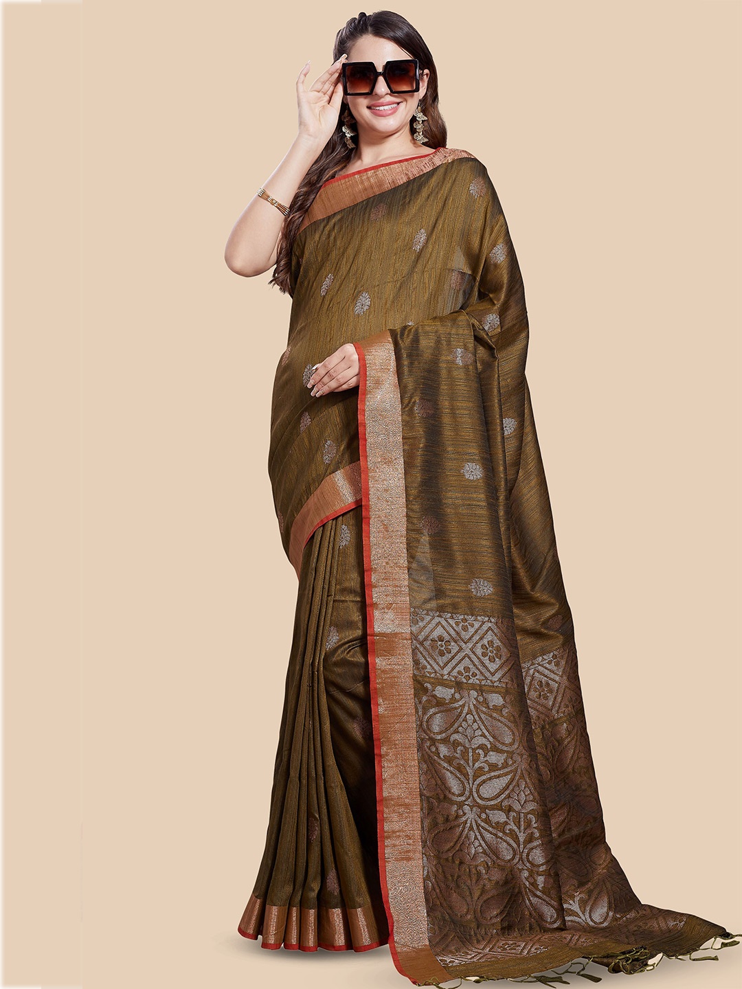 

Rani Saahiba Ethnic Motifs Zari Saree, Green