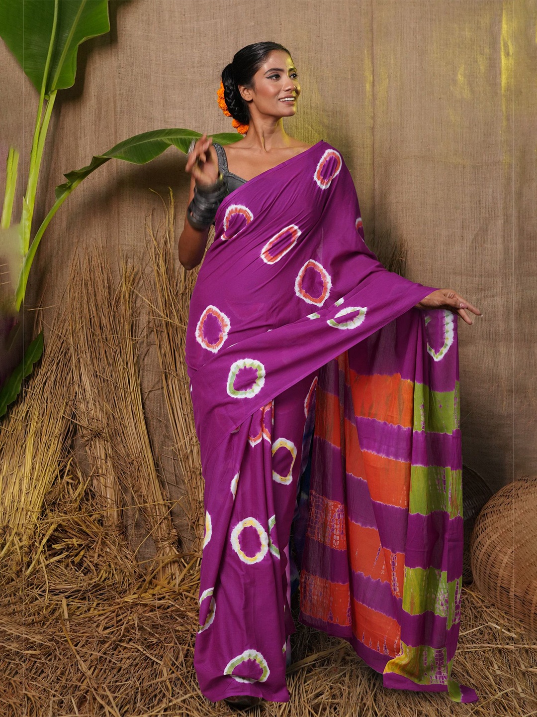 

Unnati Silks Bandhani Pure Cotton Handloom Saree, Purple