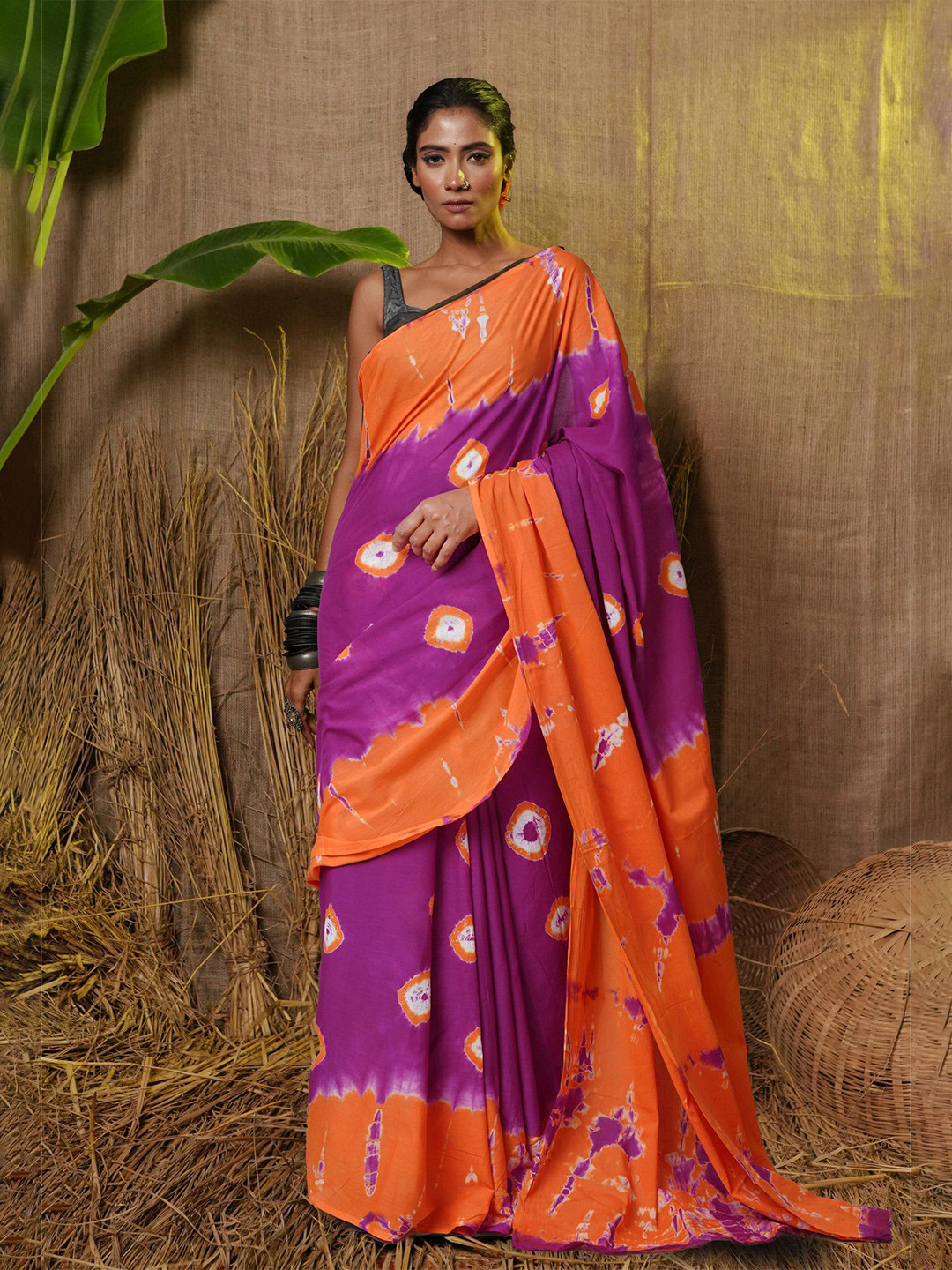 

Unnati Silks Pure Cotton Handloom Bandhani Saree, Purple