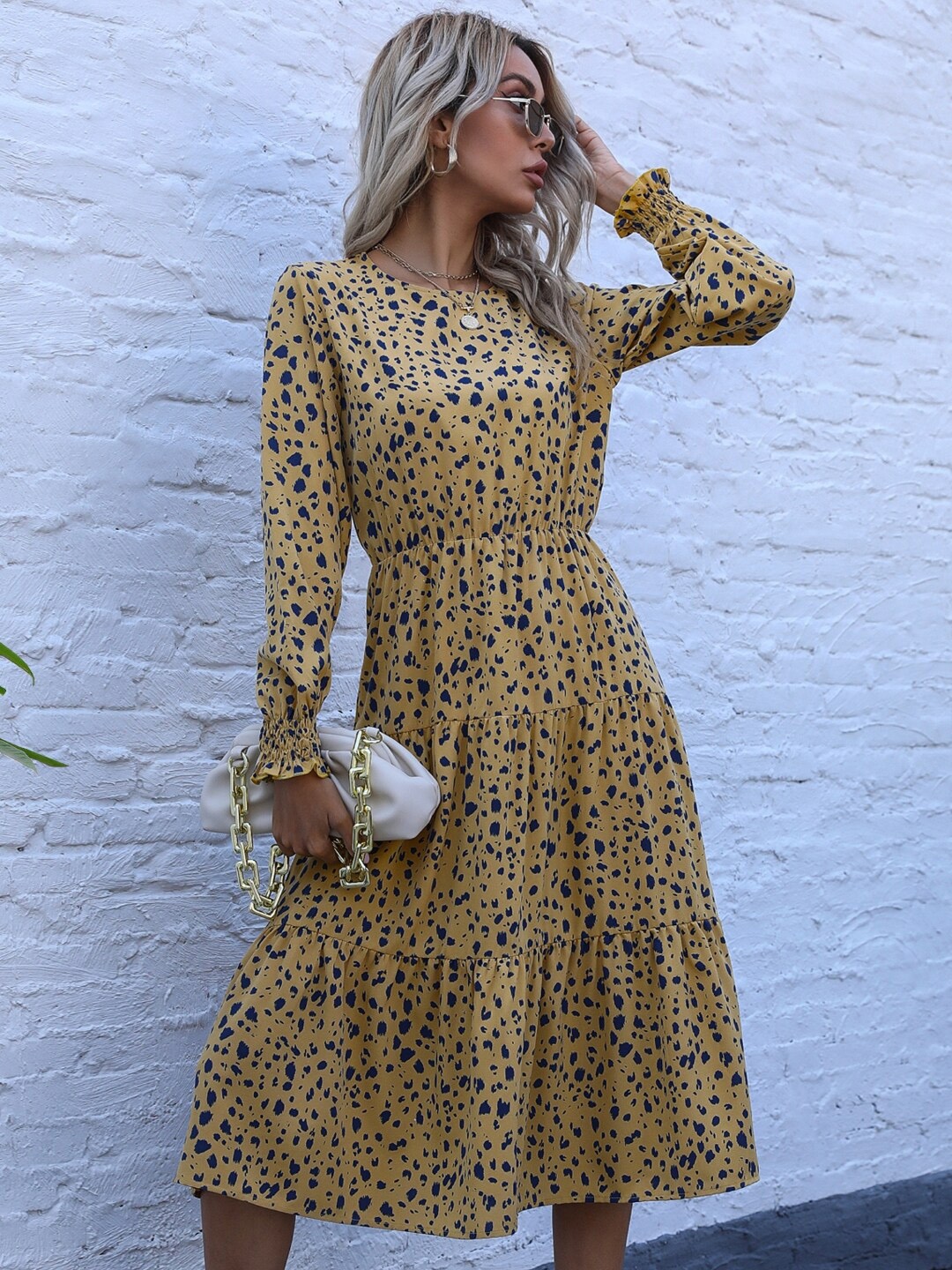 

Stylecast X KPOP Animal Print Fit & Flare Dress, Yellow