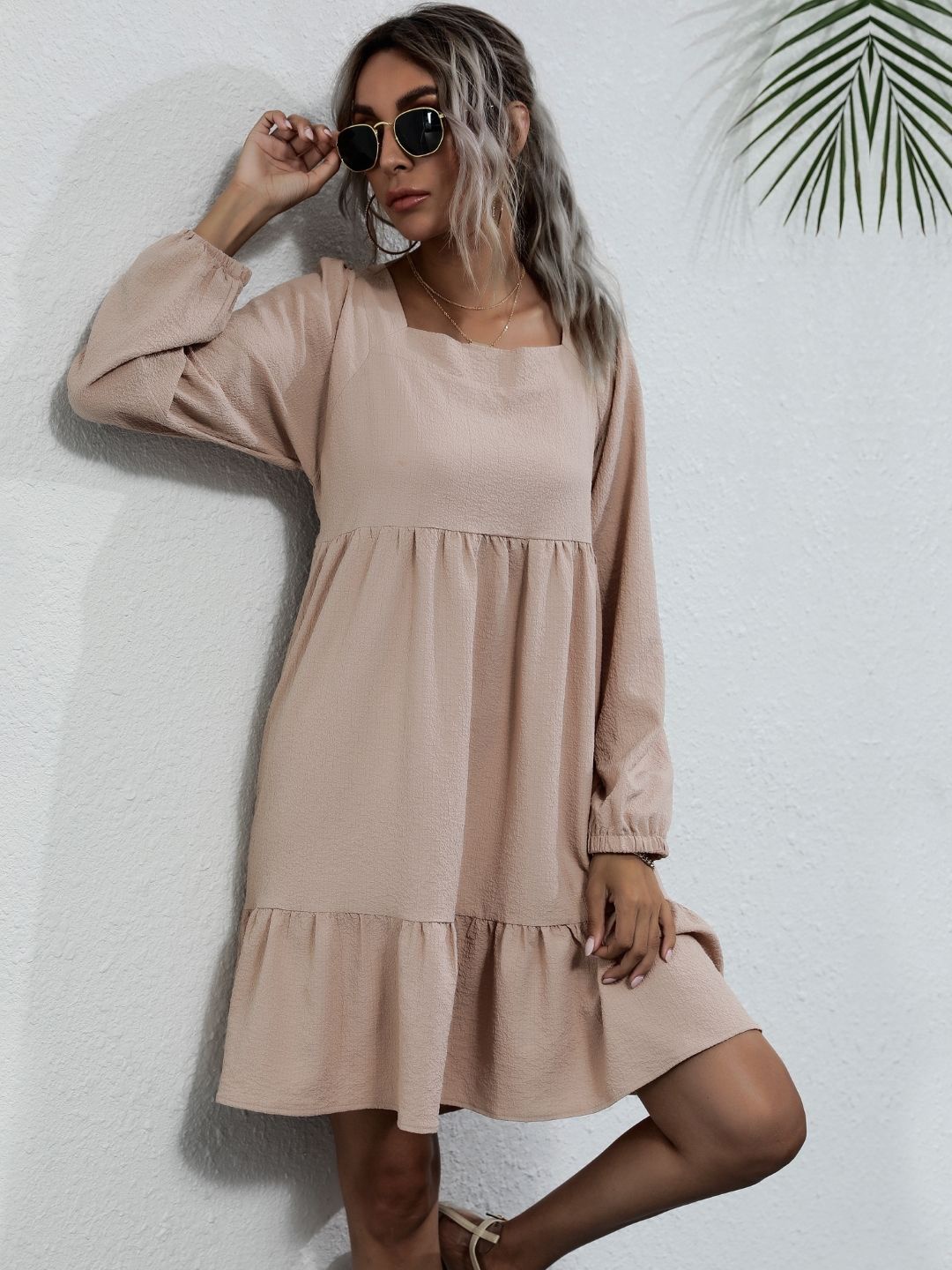 

Stylecast X KPOP Women Puff Sleeves A-Line Dress, Cream