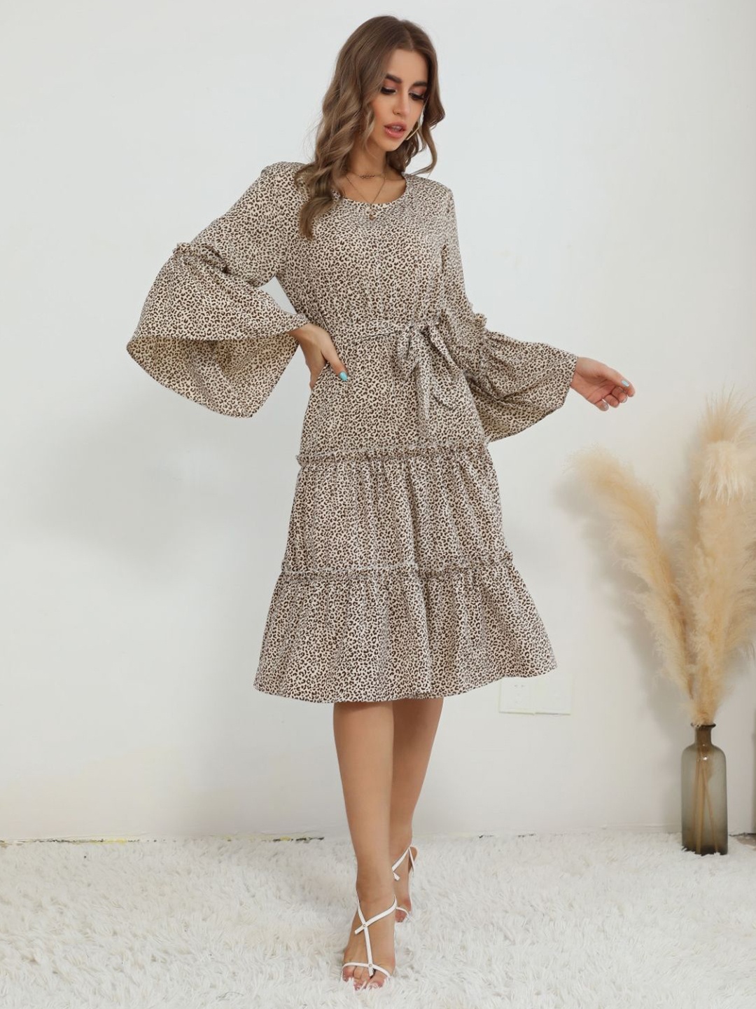 

Stylecast X KPOP Animal Print Long Sleeves Fit & Flare Dress, Khaki
