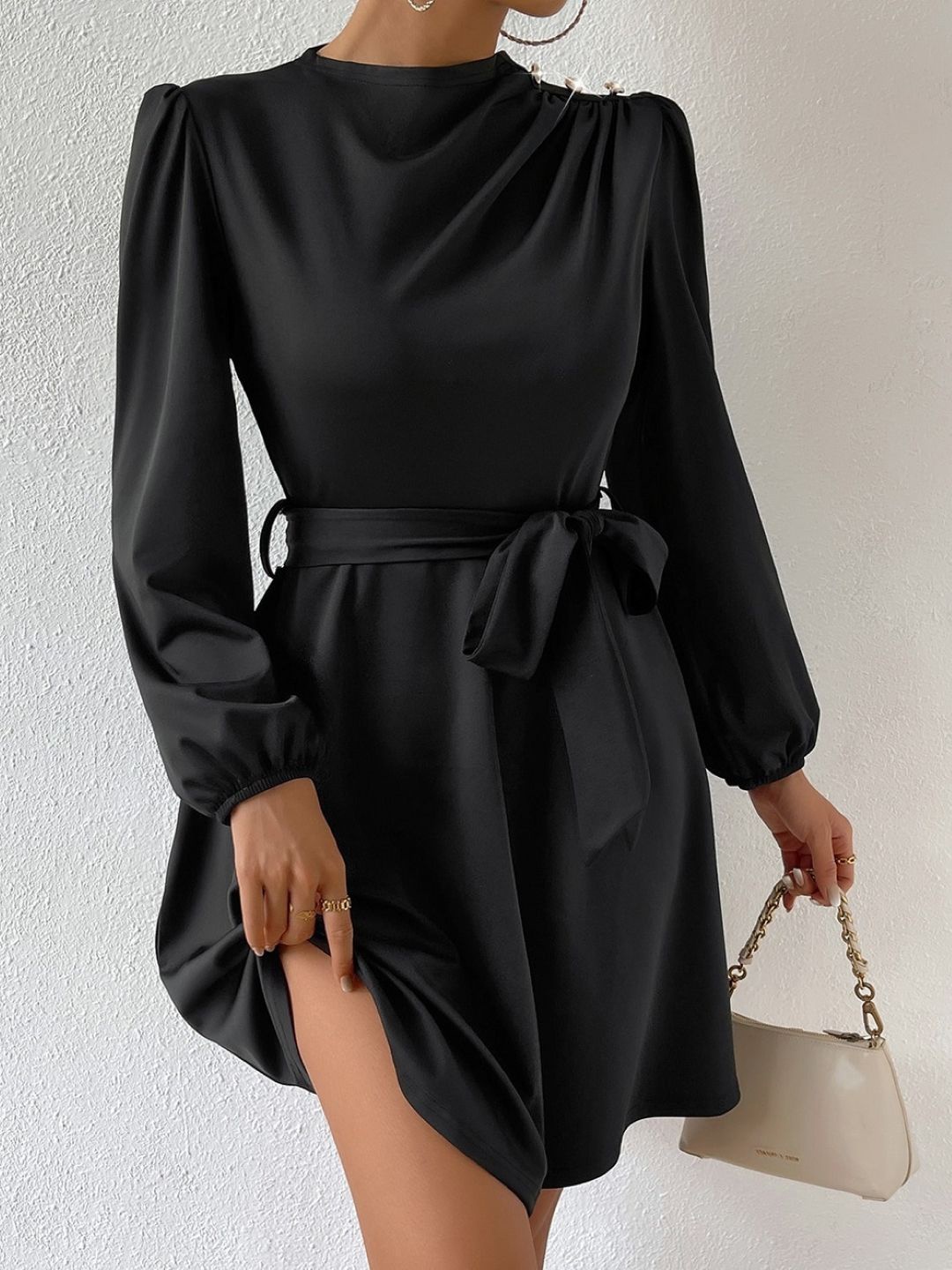 

Stylecast X KPOP Cowl Neck Long Sleeves Fit & Flare Dress, Black