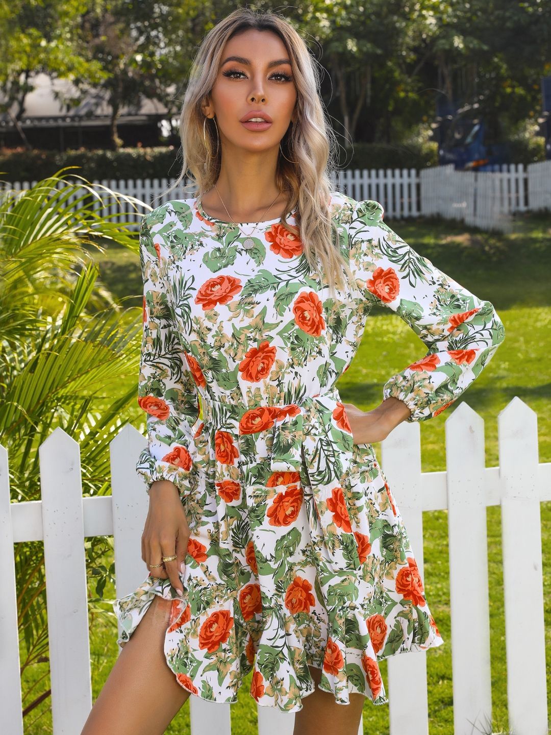 

Stylecast X KPOP Floral Print A-Line Dress, White