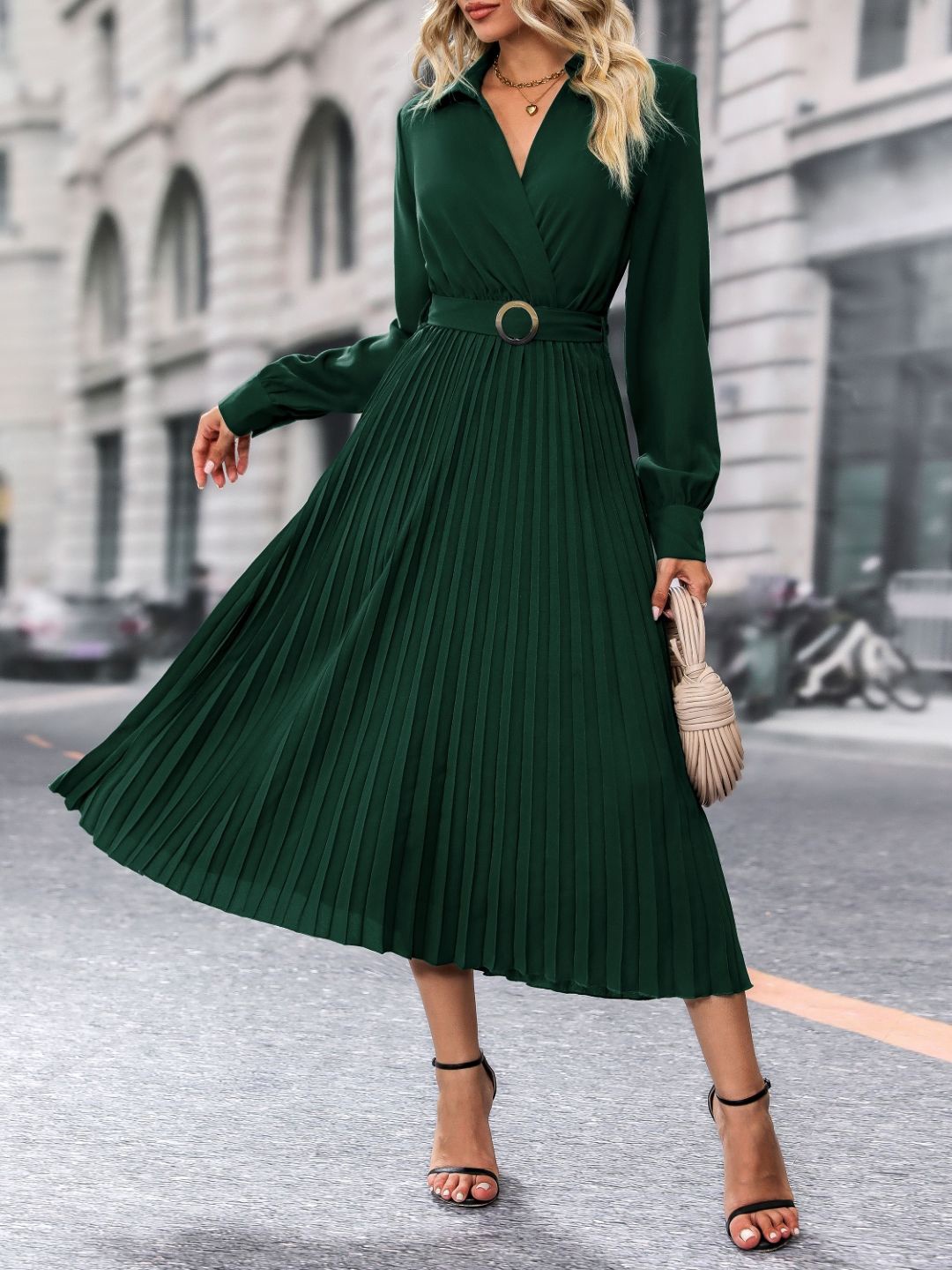 

Stylecast X KPOP Shirt Collar Wrap Midi Dress, Green