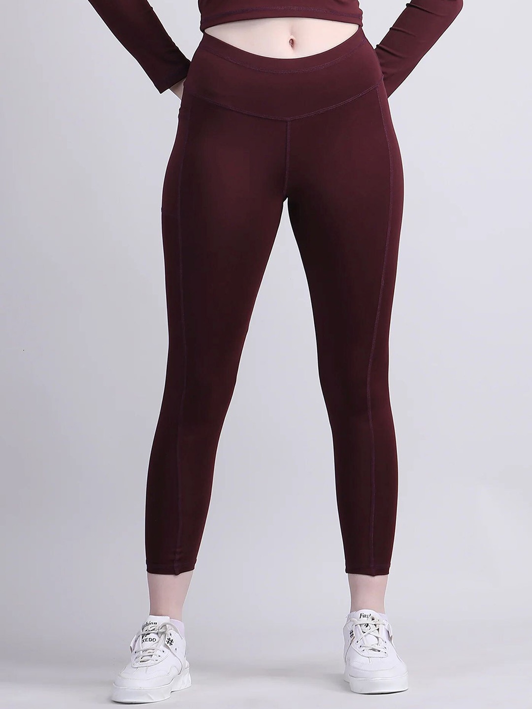 

Raxedo Women High Waist Slim-Fit Ankle Gym Tight, Maroon
