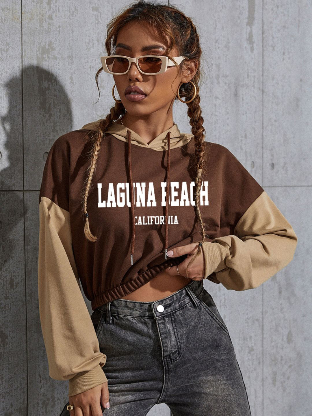 

Stylecast X KPOP Typography Printed Hooded Sweatshirt, Brown