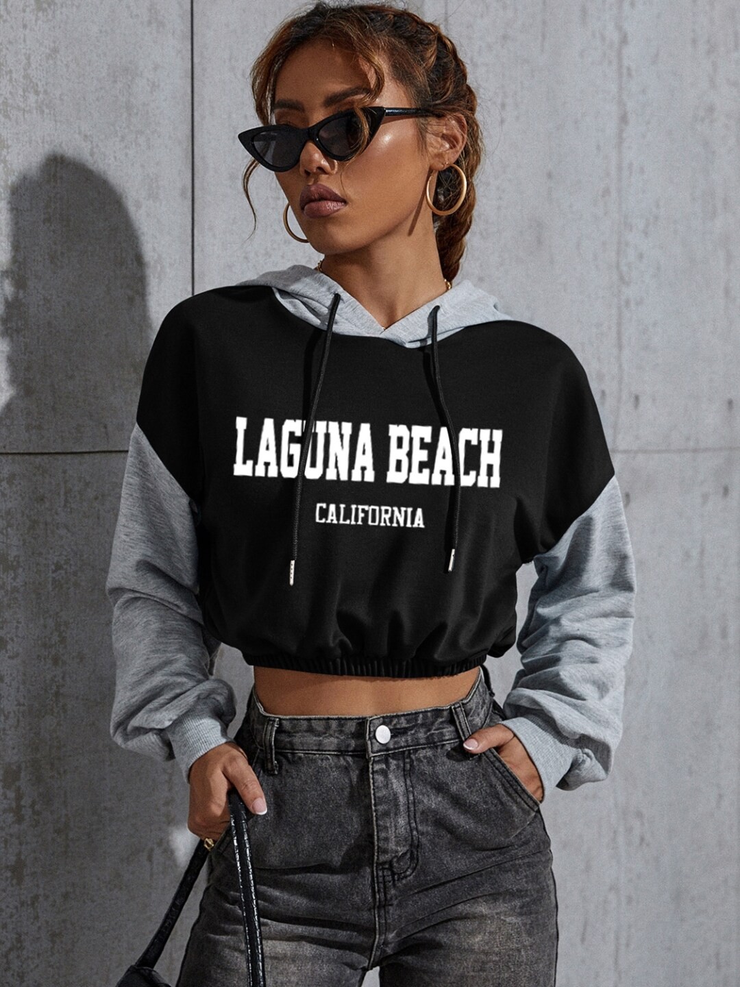 

Stylecast X KPOP Women Typography Printed Hooded Crop Sweatshirt, Black