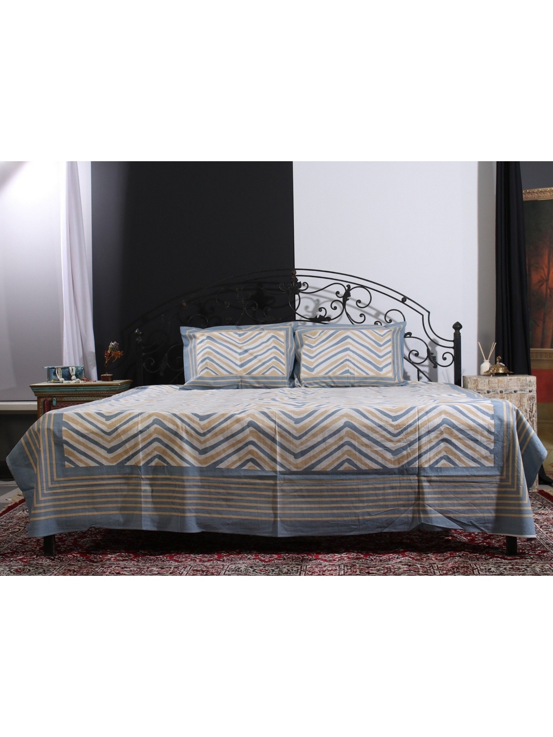 

Exotic India White & Grey Striped 300 TC Queen Bedsheet with 2 Pillow Covers