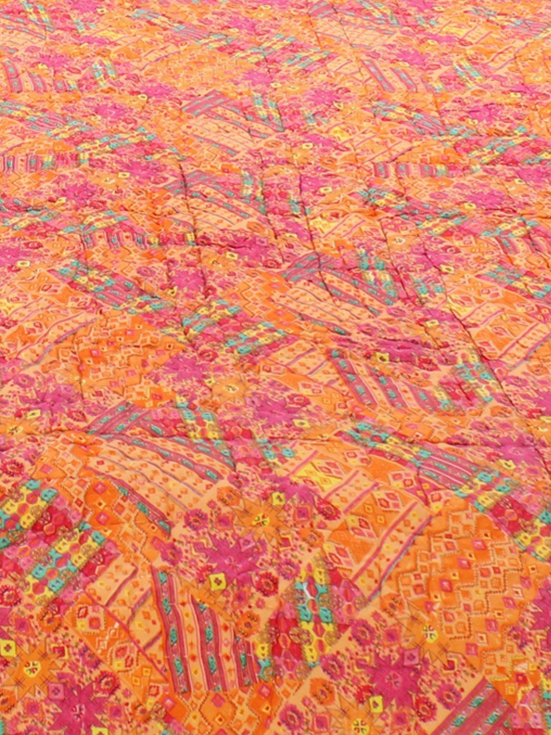 

Exotic India Blue & Orange Geometric 300 TC Queen Bedsheet with Pillow Covers