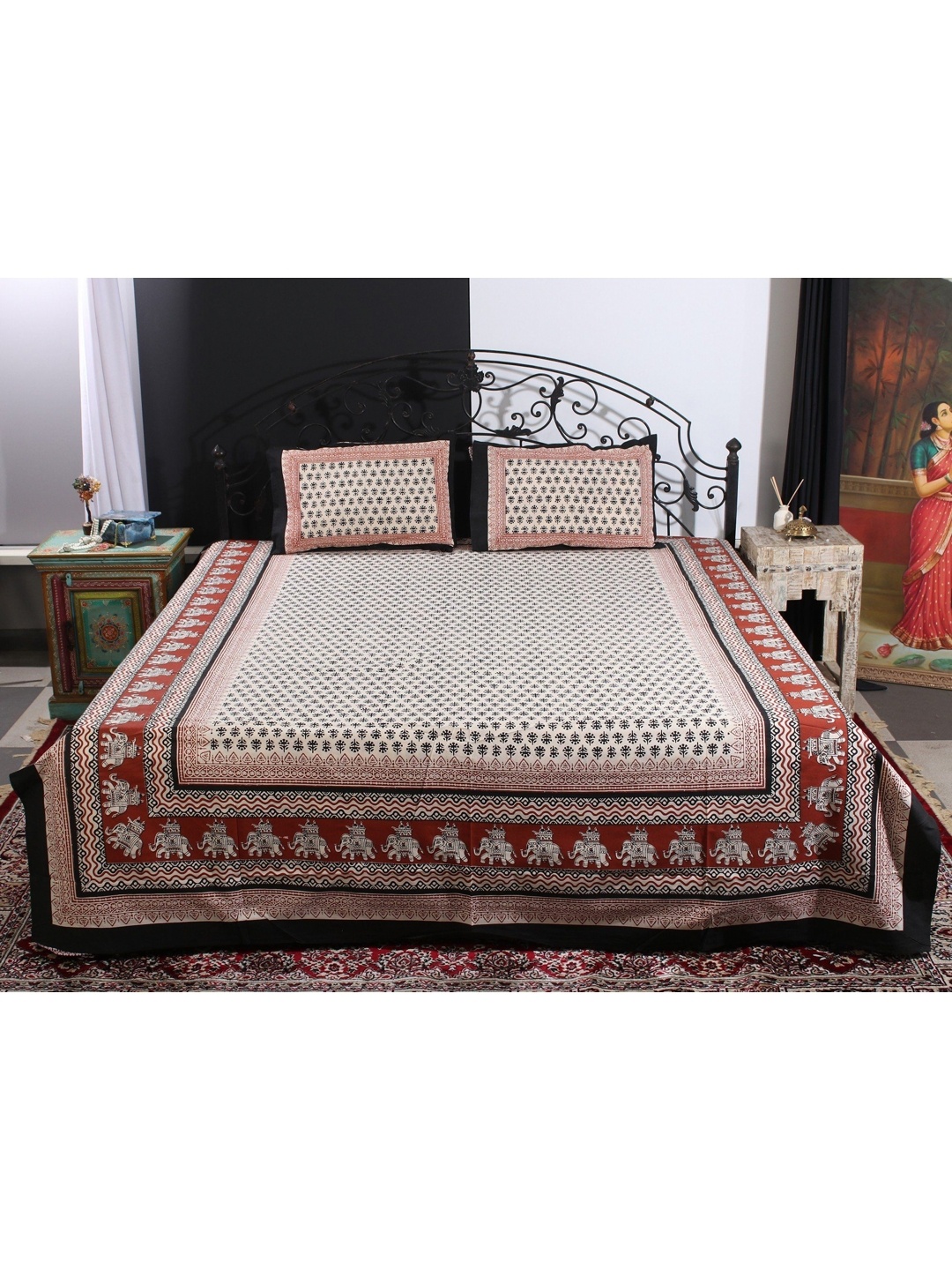 

Exotic India Beige & Maroon Floral 300 TC Queen Bedsheet with 2 Pillow Covers