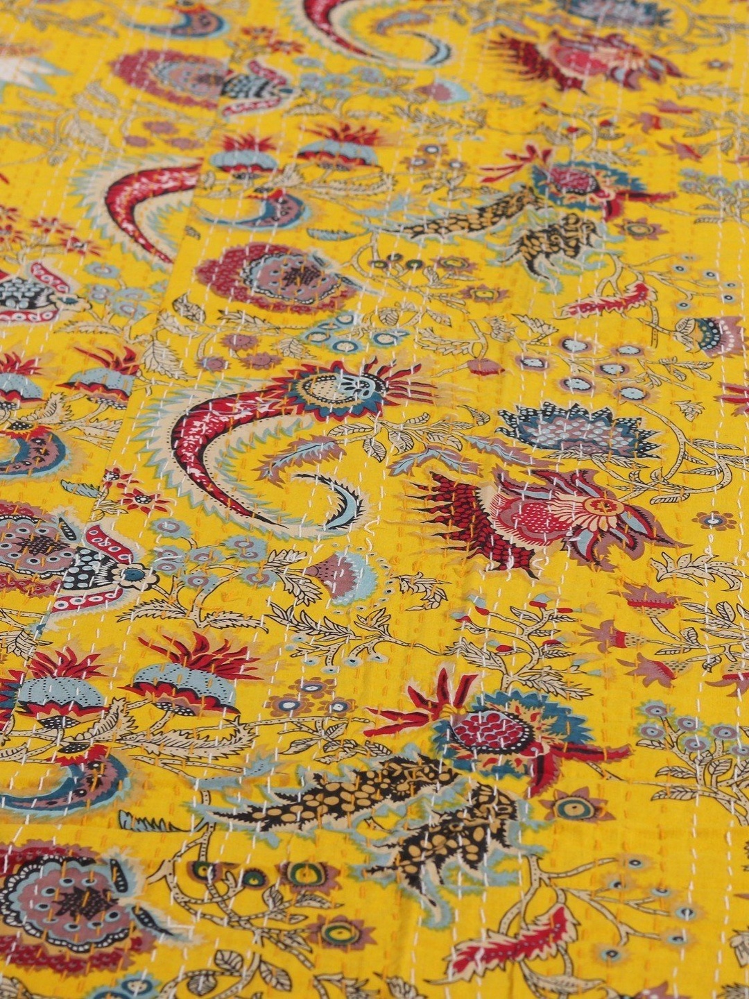 

Exotic India Yellow & Red Floral 300 TC Queen Bedsheet with Pillow Covers