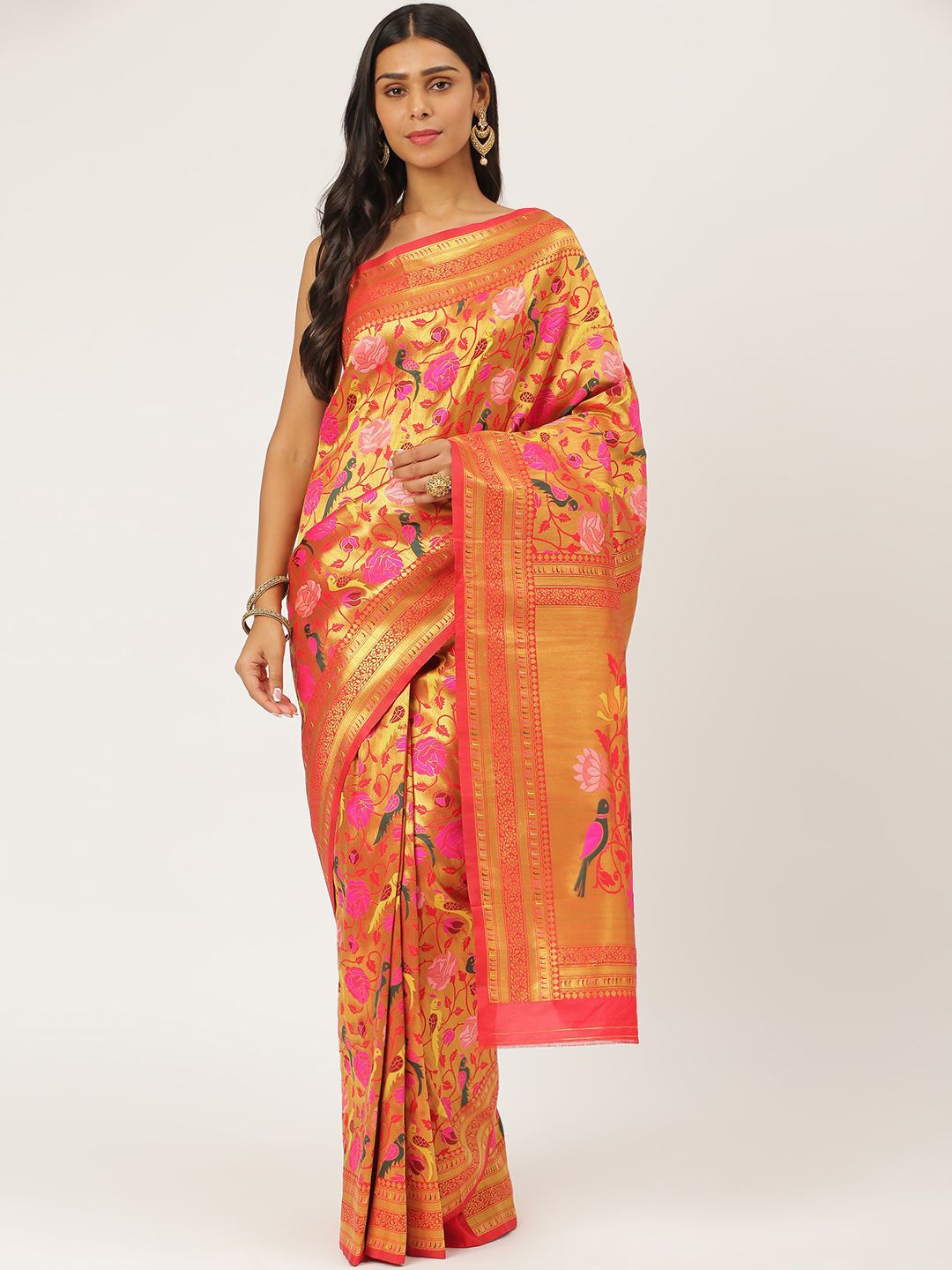 

Ishin Woven Design Zari Paithani Saree, Red