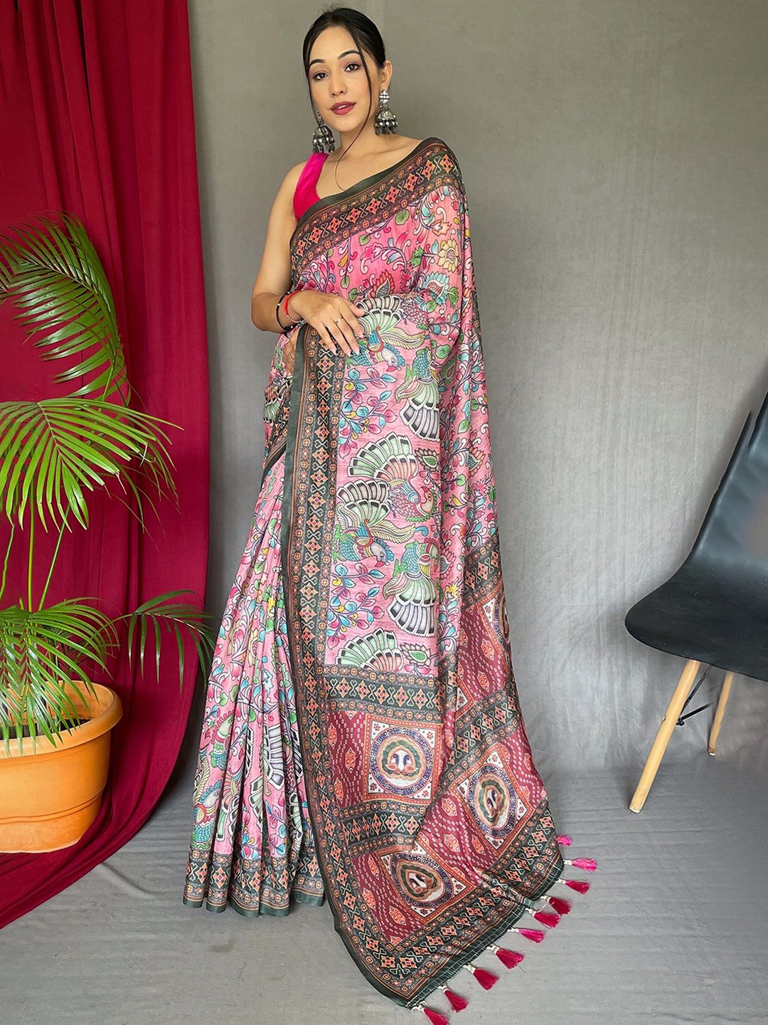 

Ishin Kalamkari Saree, Pink