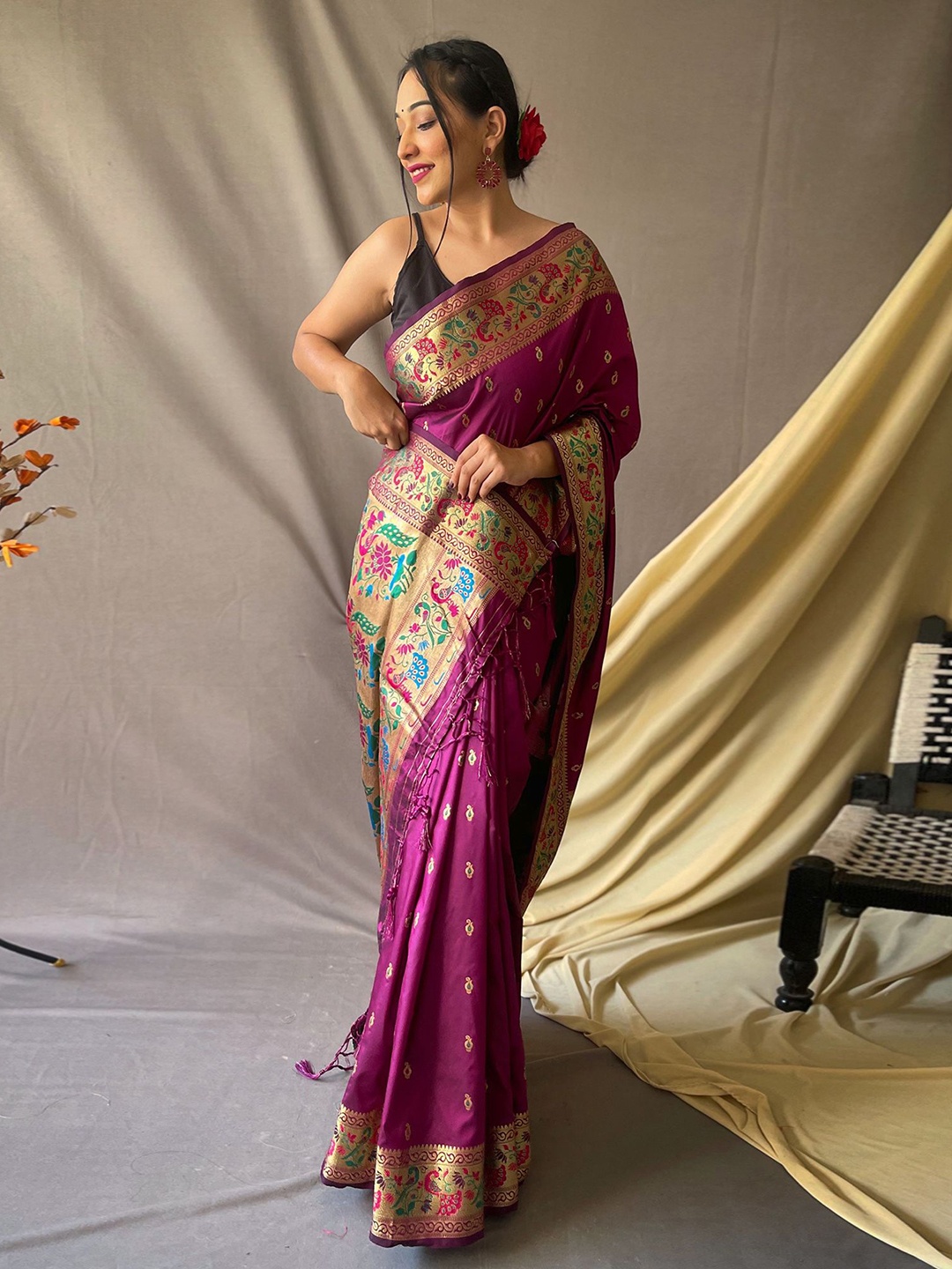 

Ishin Woven Design Zari Paithani Saree, Purple