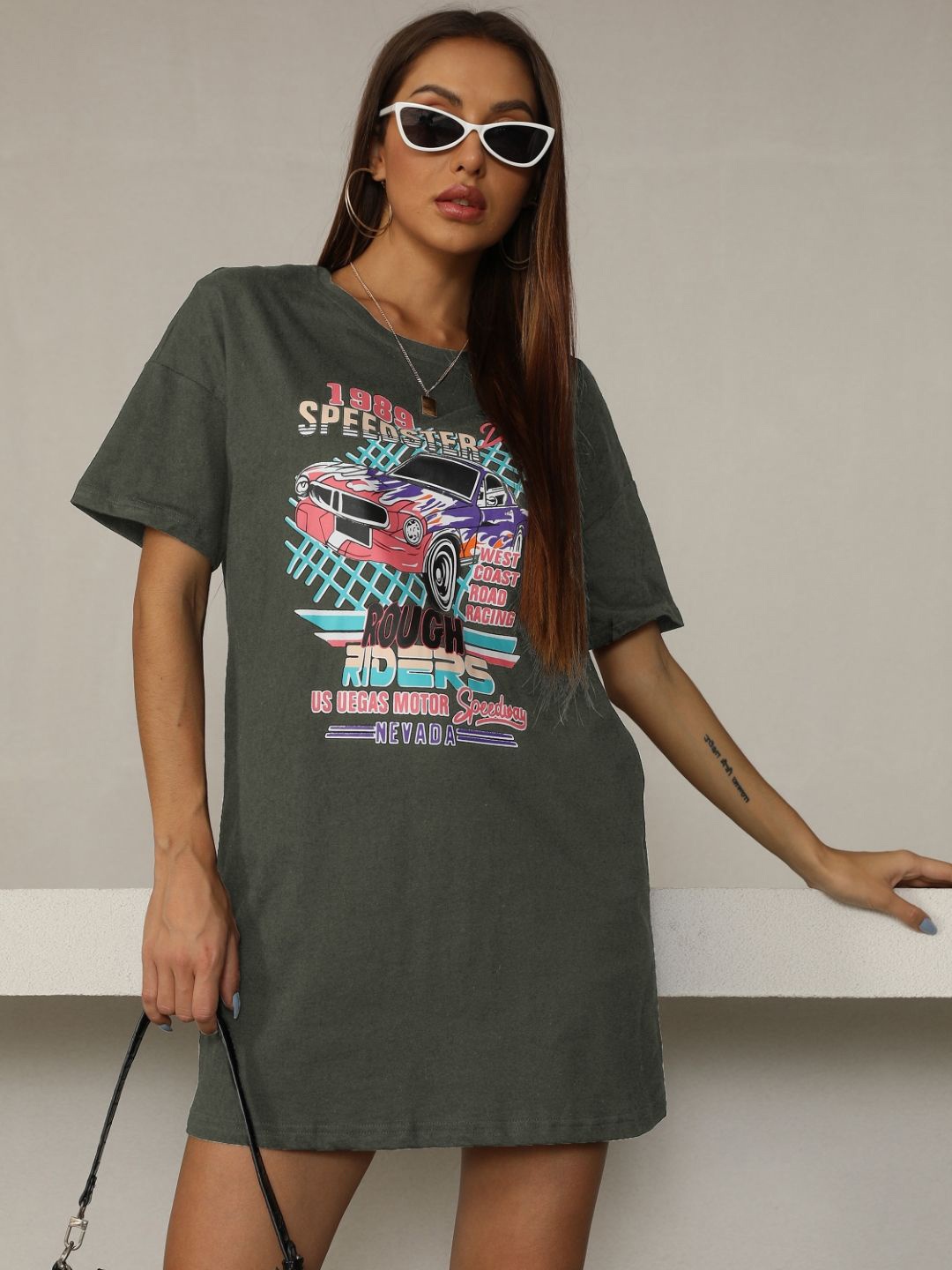 

Stylecast X KPOP Women Graphic Printed Round Neck Longline T-shirt, Grey