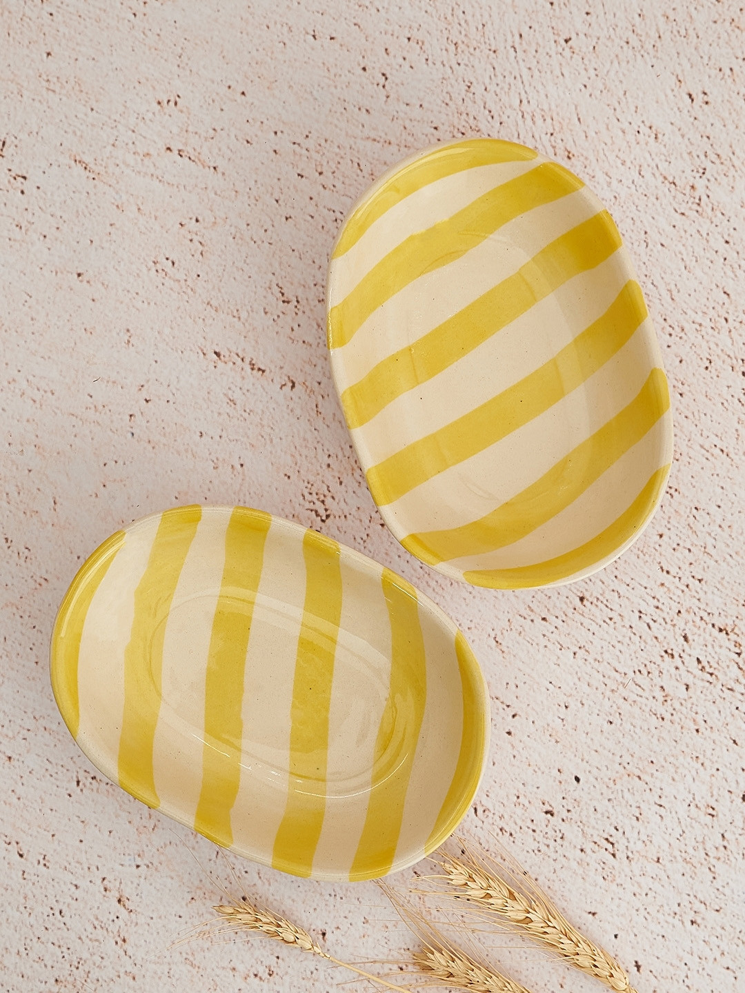 

NURTURE INDIA Yellow & White Striped Ceramic Bowl