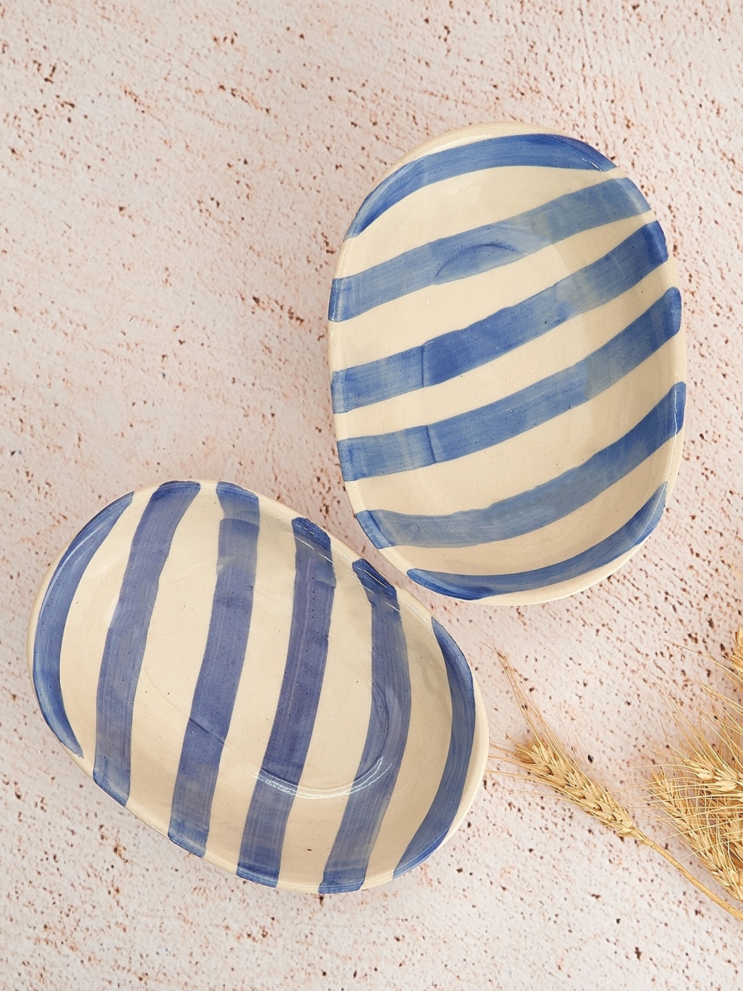 

NURTURE INDIA Lavender-Colored Striped Ceramic Serving Bowl