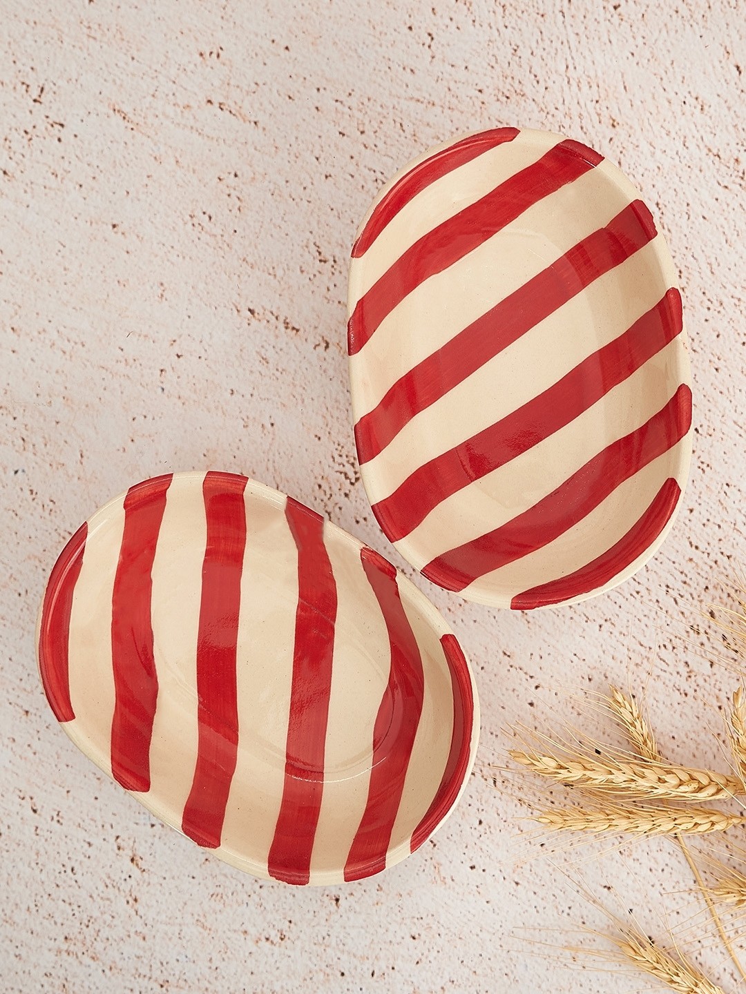 

NURTURE INDIA Vintage Red & White Stripe Ceramic Bowl