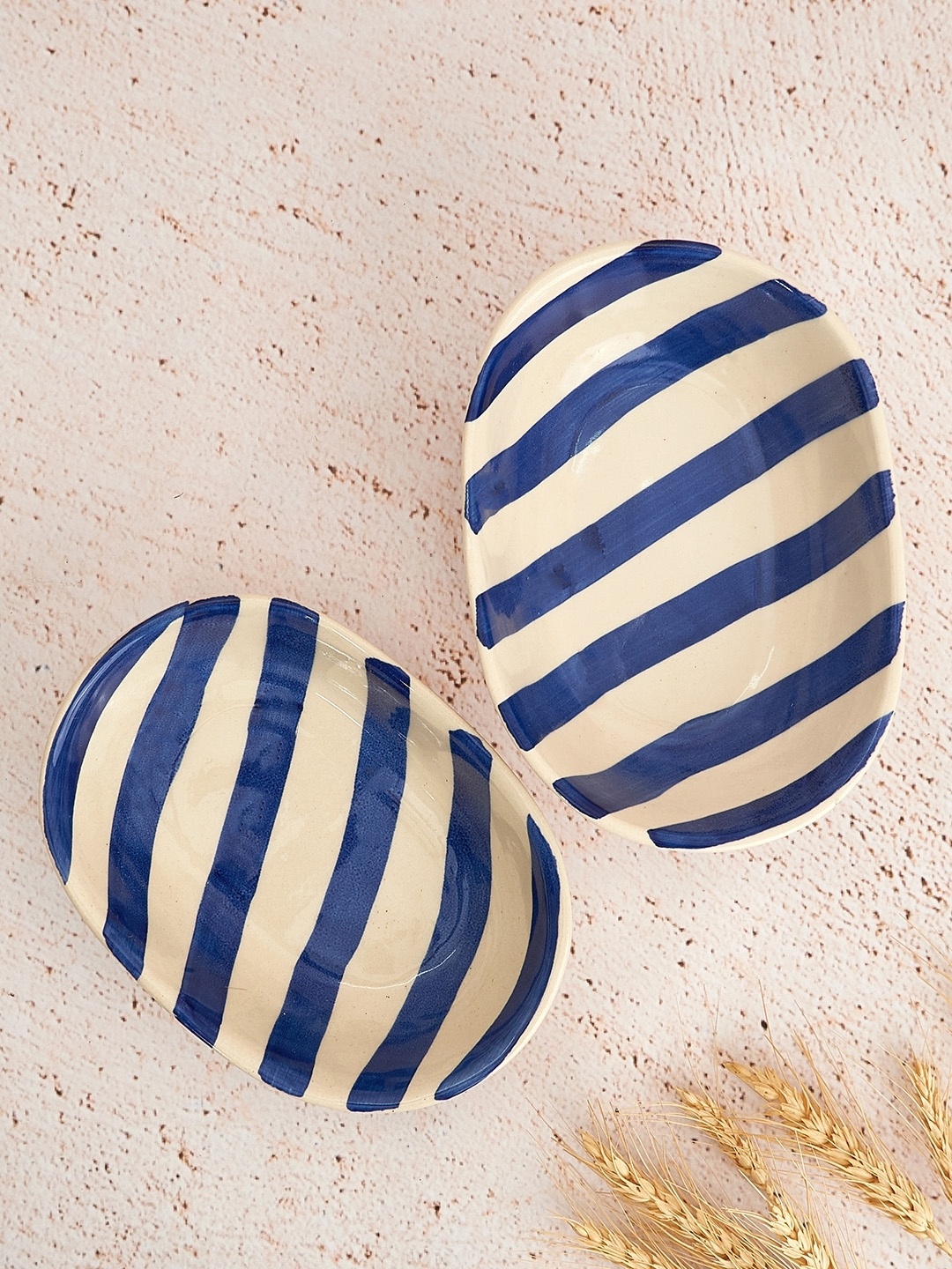 

NURTURE INDIA Vintage Blue & White Stripe Ceramic Bowl