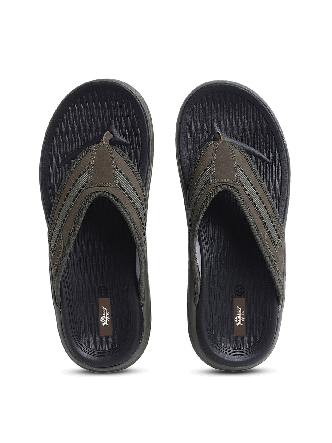 

The Roadster Lifestyle Co. Men Olive Green Textured Thong Flip-Flops