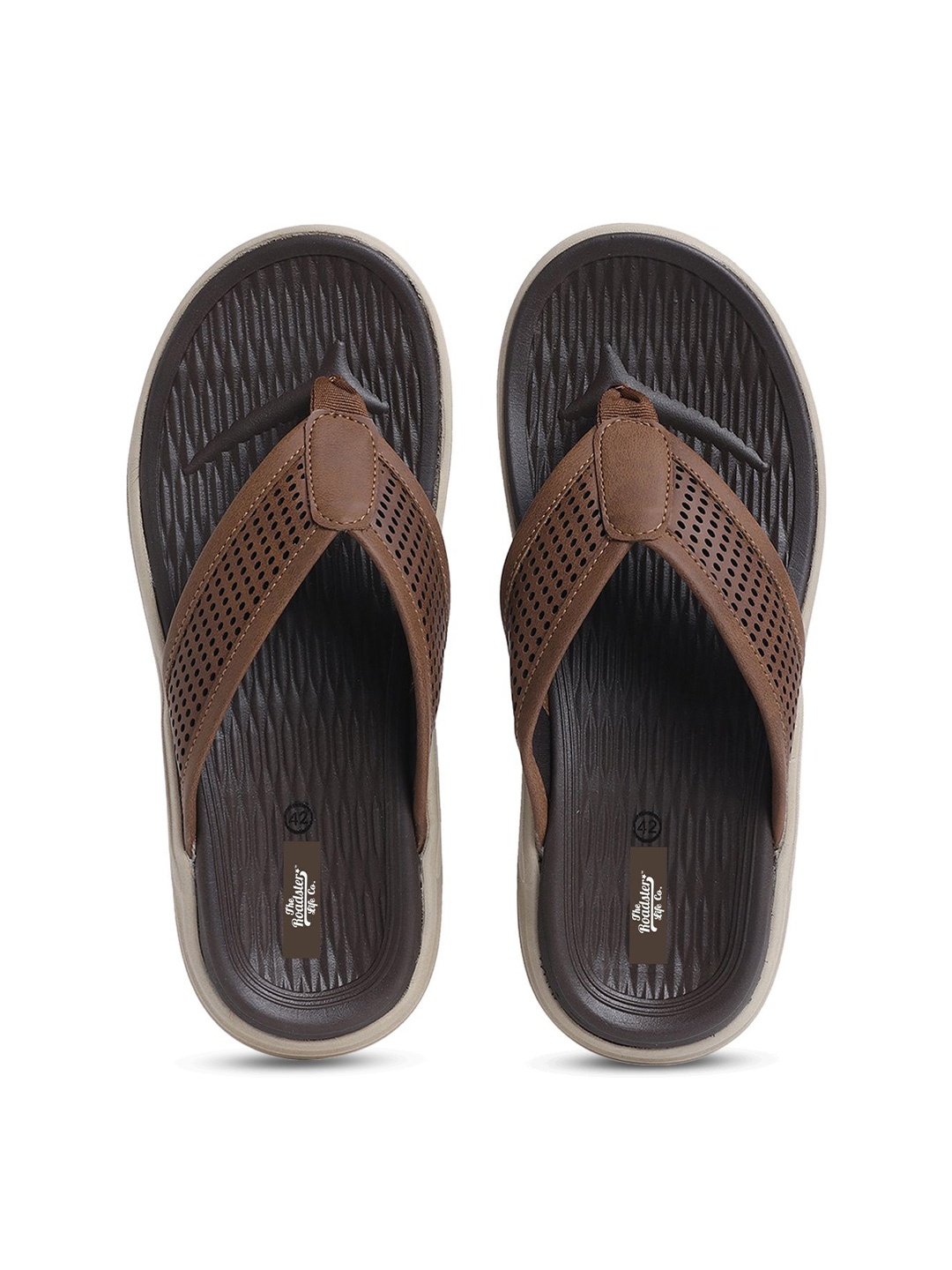 

The Roadster Lifestyle Co. Men Tan Brown Textured Thong Flip-Flops