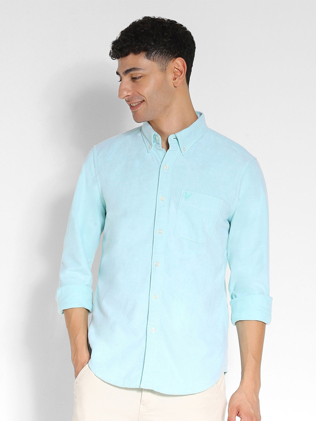 

AMERICAN EAGLE OUTFITTERS Men Slim Fit Opaque Casual Shirt, Blue