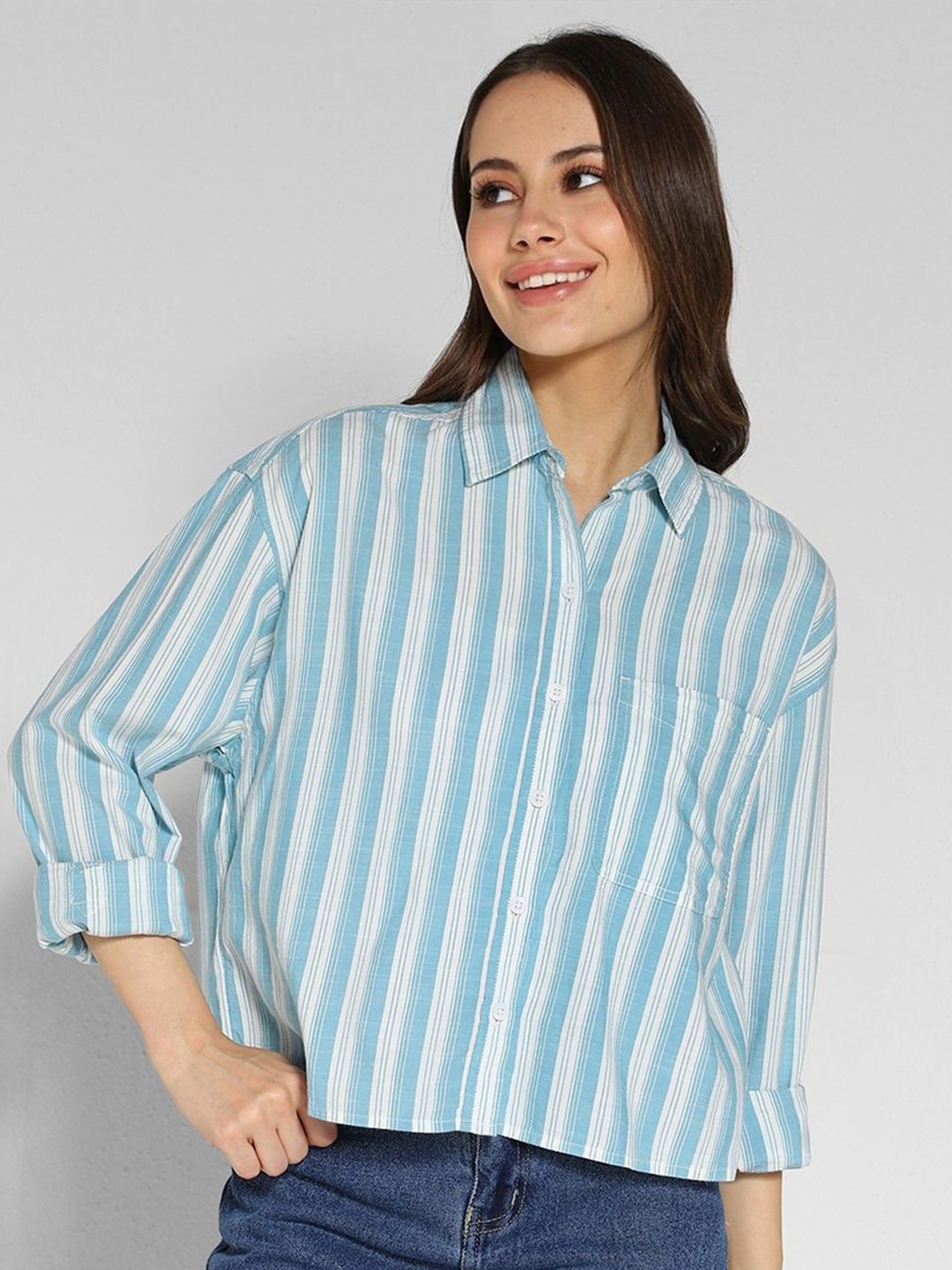 

AMERICAN EAGLE OUTFITTERS Women Striped Casual Shirt, Blue