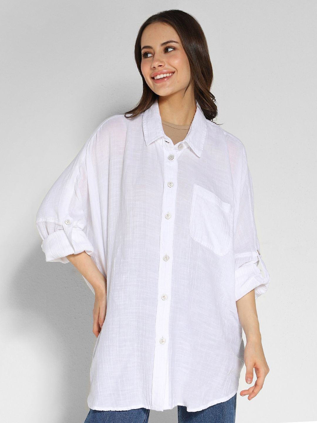 

AMERICAN EAGLE OUTFITTERS Women Oversized Solid Casual Shirt, White