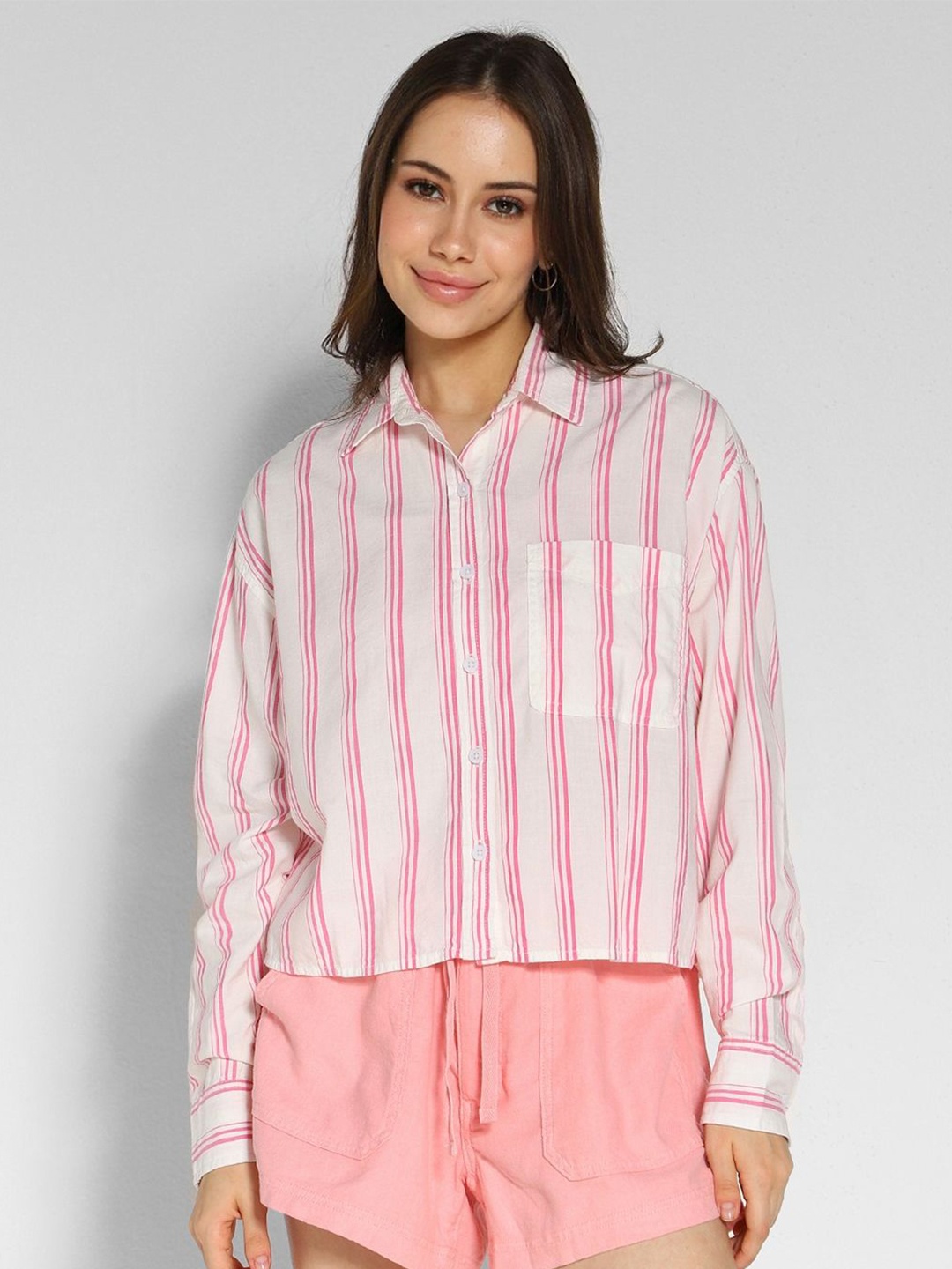 

AMERICAN EAGLE OUTFITTERS Women Striped Casual Shirt, Pink