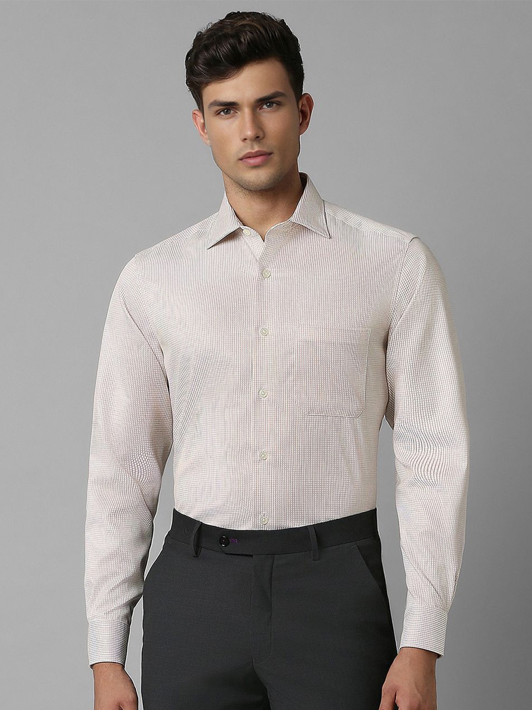 

Louis Philippe Men Solid Spread Collar Formal Shirt, Beige
