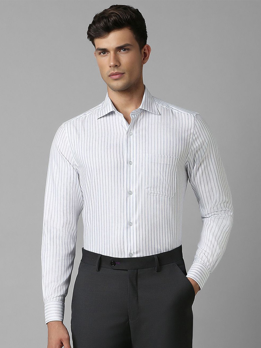 

Louis Philippe Men Striped Pattern Spread Collar Formal Shirt, White