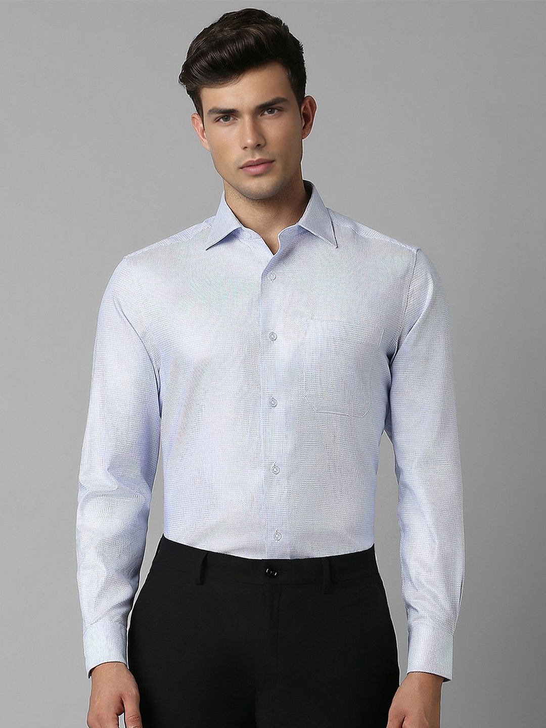 

Louis Philippe Men Self Design Spread Collar Formal Shirt, Blue