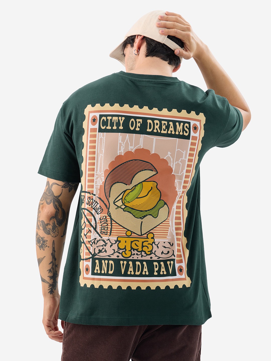 The Souled Store Men Graphic Printed Cotton Oversized T-shirt, Green