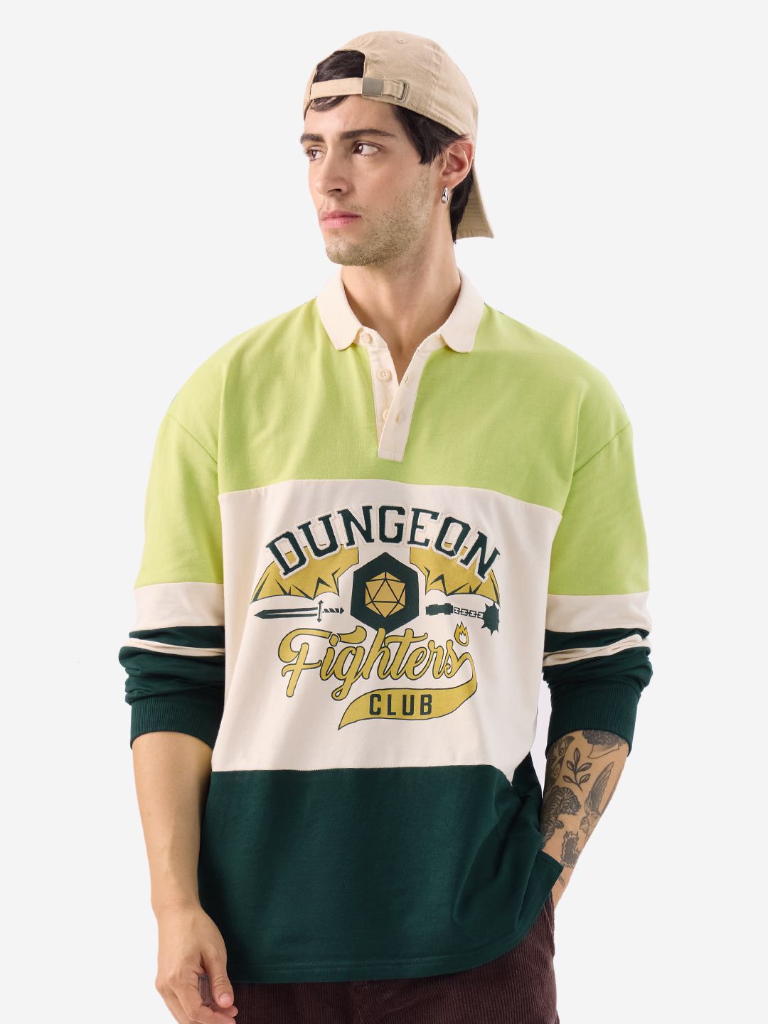 

The Souled Store Men Polo Collar Colourblocked T-shirt, Green