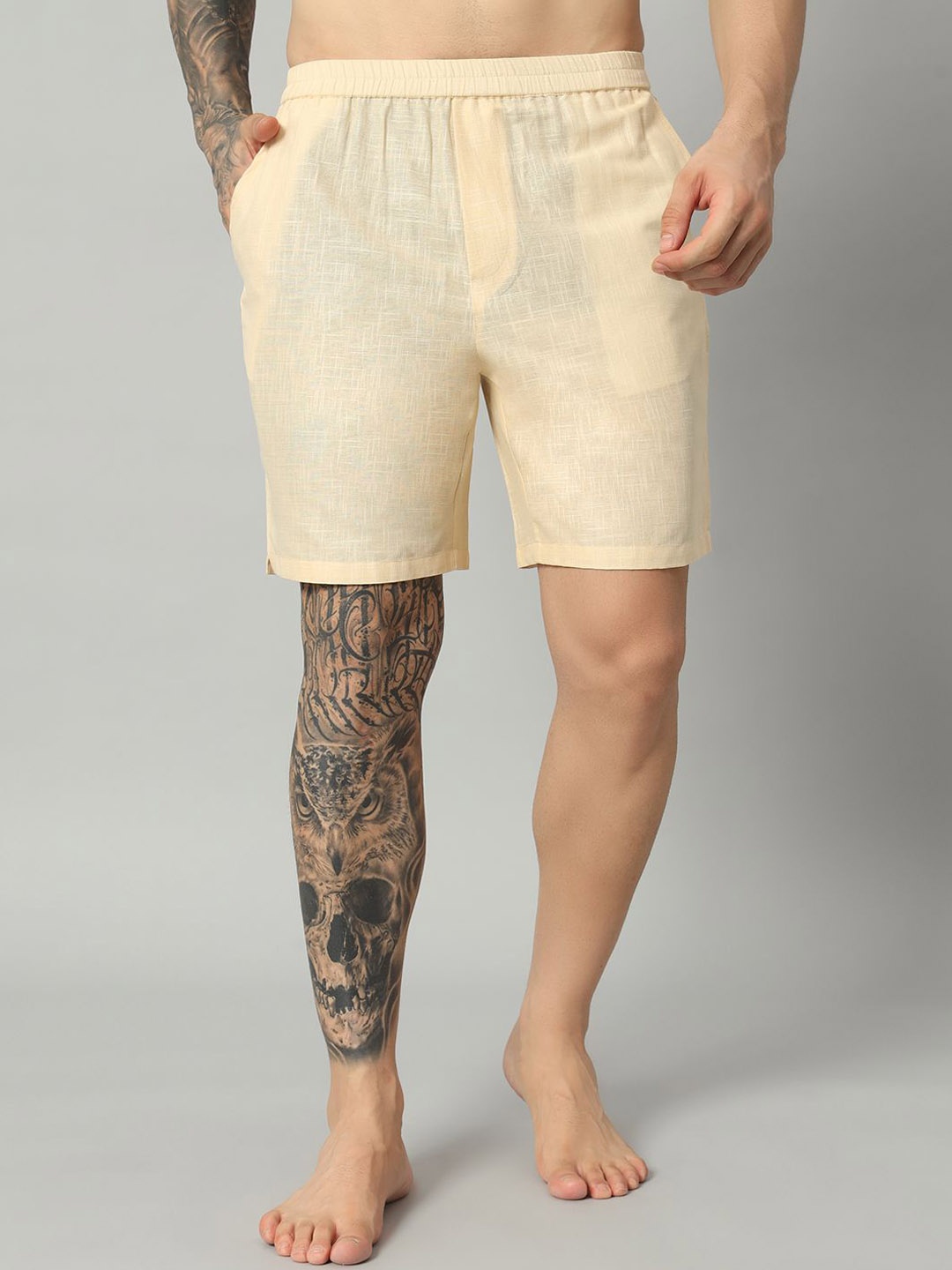 

OWO THE LABEL Men Pure Linen Regular Fit Boxer Shorts, Yellow