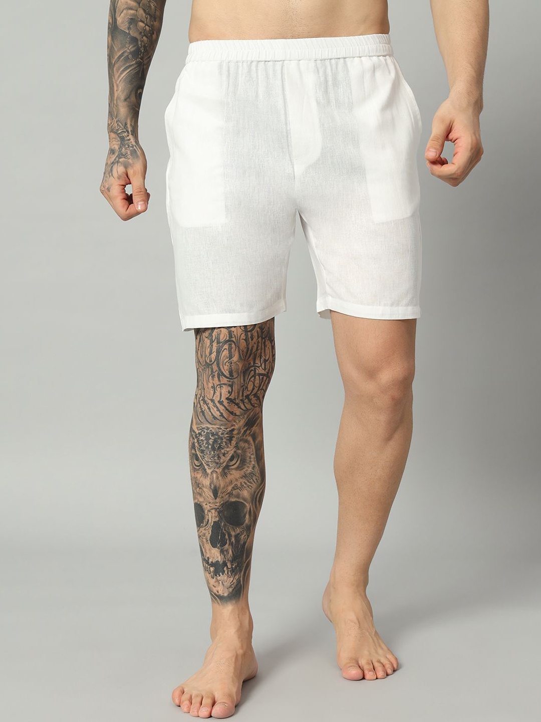 

OWO THE LABEL Men Pure Linen Regular Fit Boxer Shorts, White