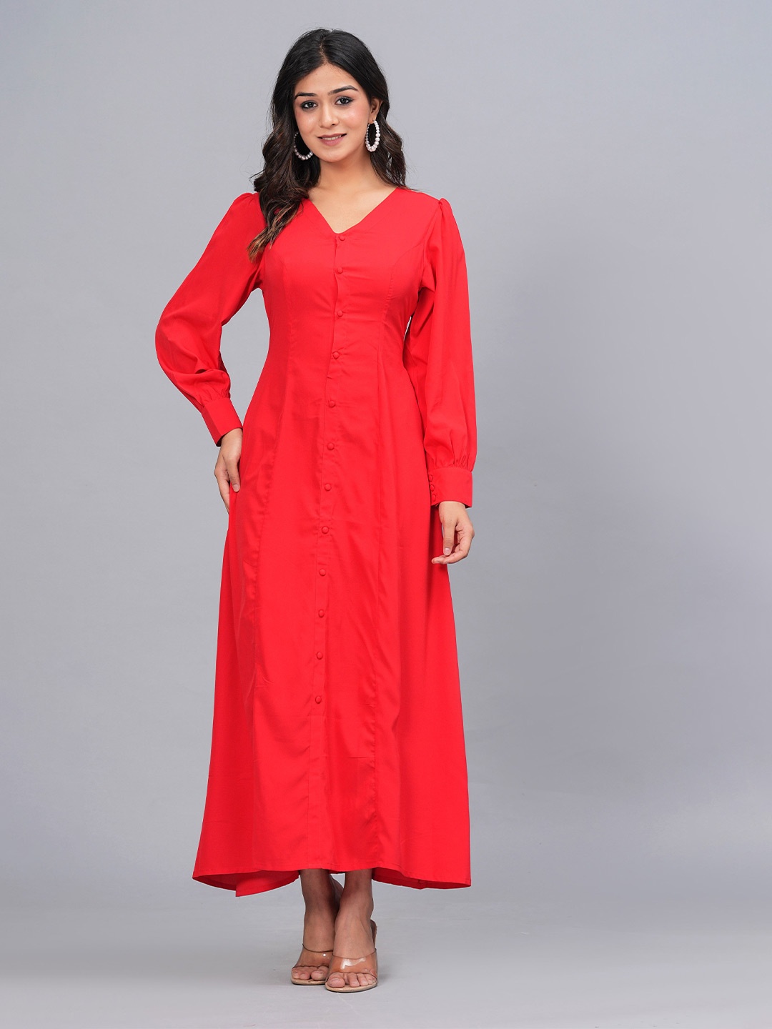 

Hatheli Women Organic Cotton Georgette Maxi Dress, Red