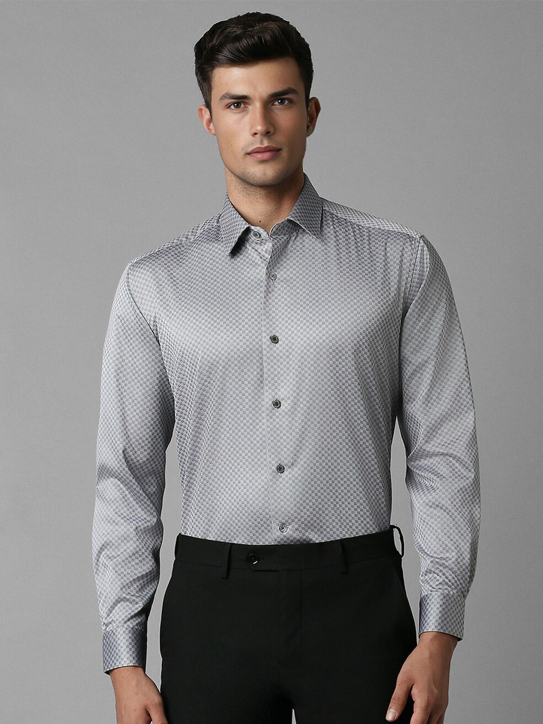 

Luxure by Louis Philippe Men Textured Printed Spread Collar Shirt, Grey